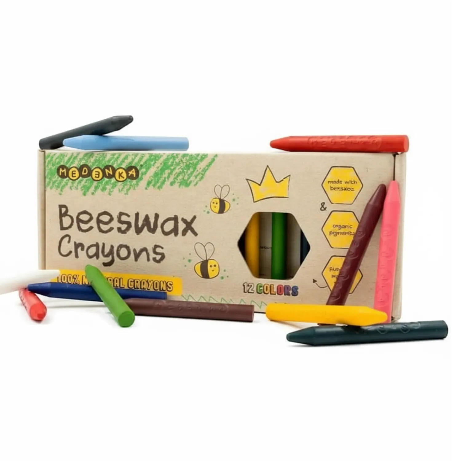 6 Lat+|3 Lata + | Medenka Kredki CLASSIC z wosku pszczelego 3+, 100% naturalne