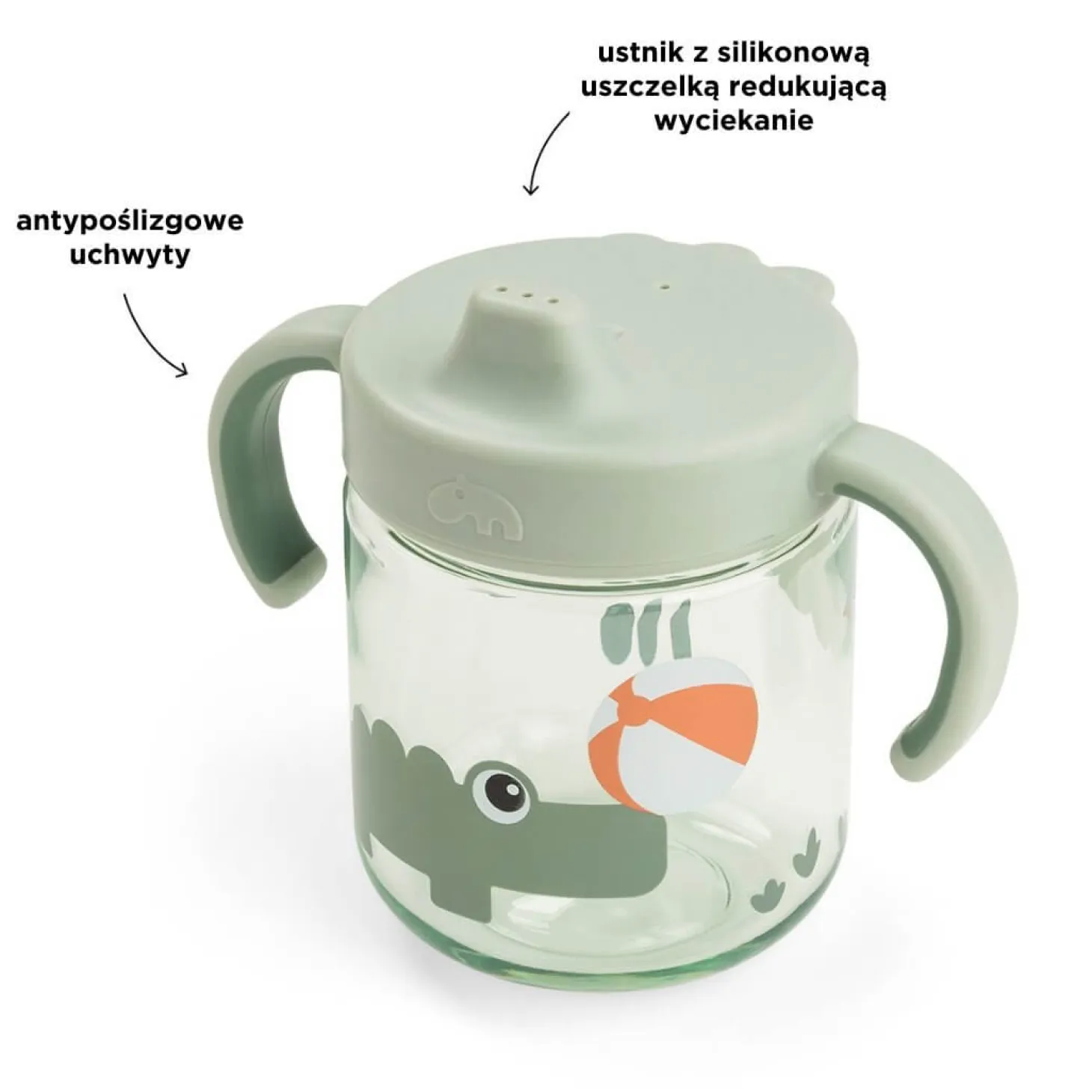 Kubek niekapek z uchwytami Playground Green, 260ml