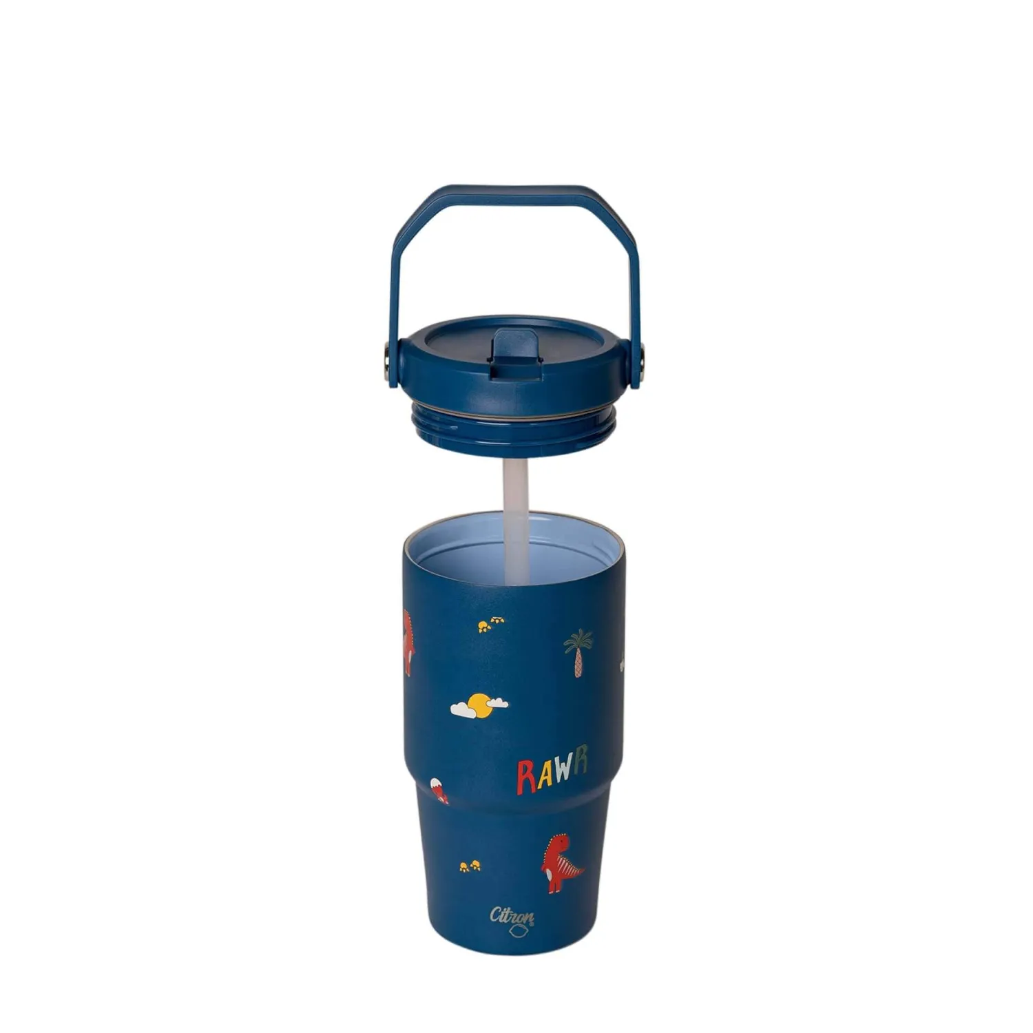 Bidony I Butelki|Bidony I Butelki | Citron Kubek termiczny z uchwytem 600ml - Blue Dino