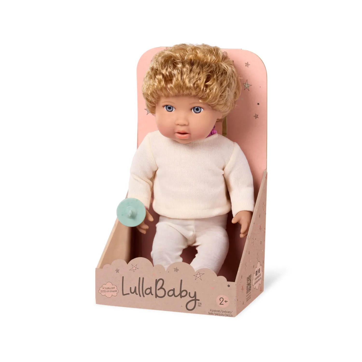 6 Lat+|3 Lata + | LullaBaby Lalka niemowlę chłopiec z włosami i smoczkiem, w dwuczęściowym ubranku - blondyn