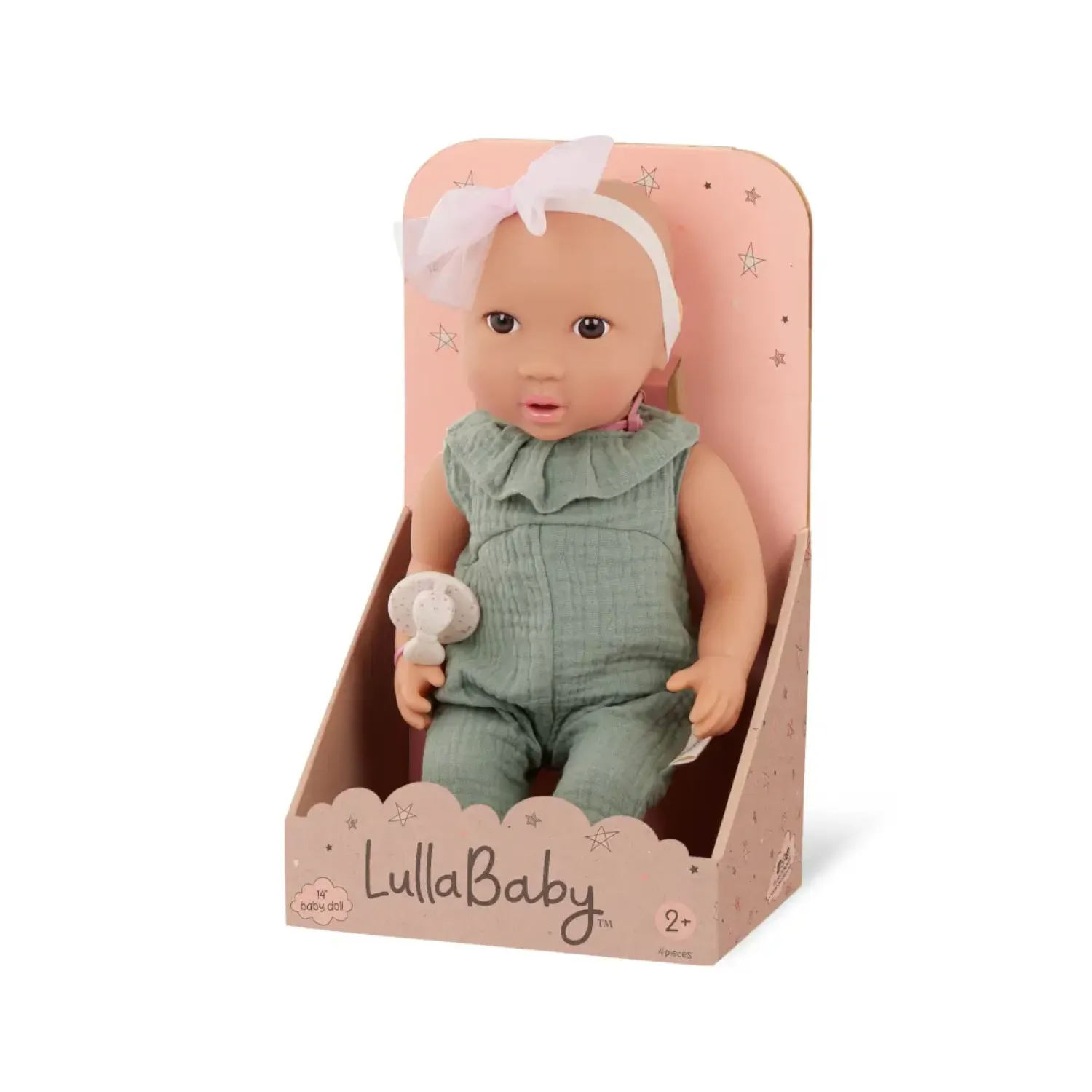 2 Lata +|Lalki | LullaBaby Lalka niemowlę ze smoczkiem, w muślinowym ubranku i opasce