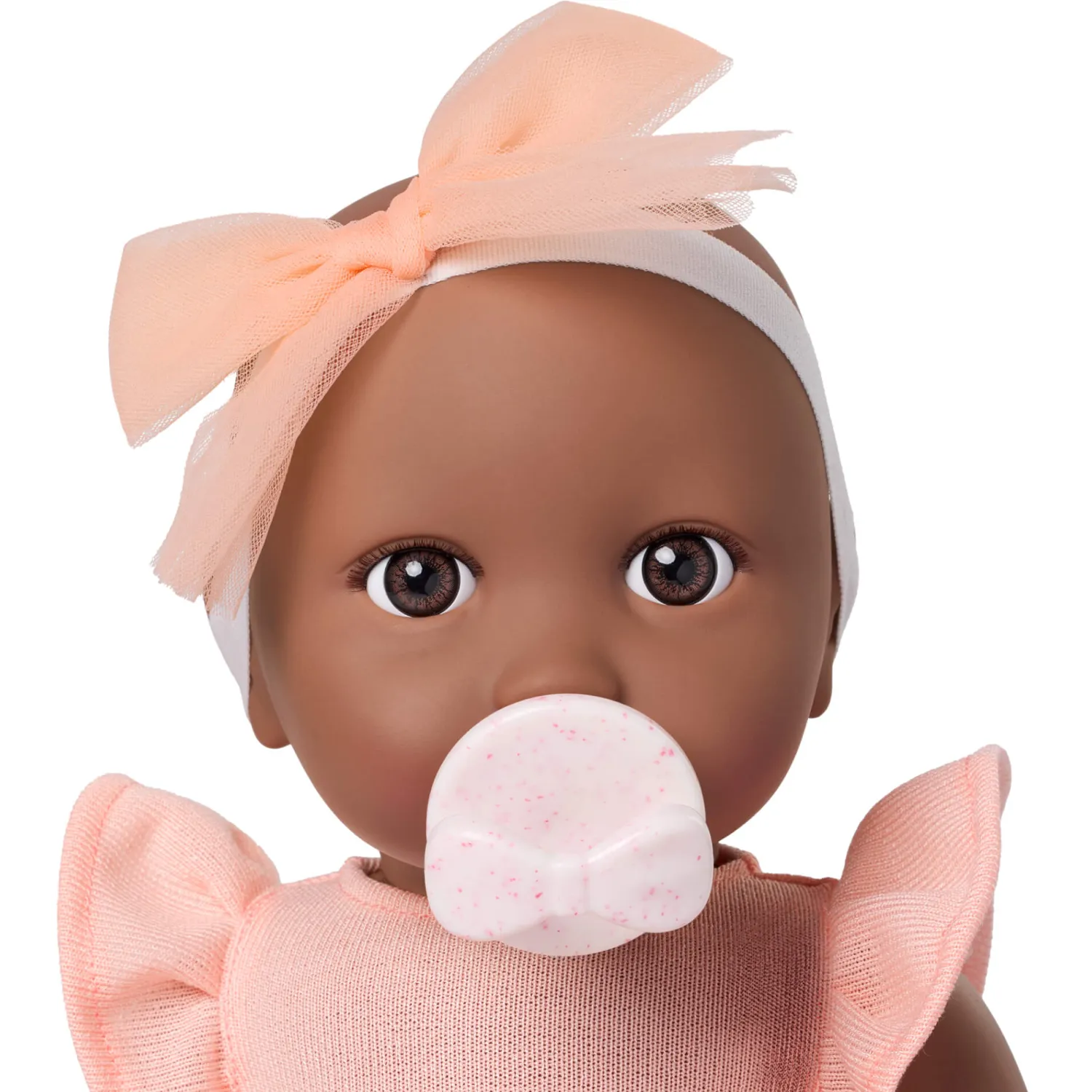 6 Lat+|3 Lata + | LullaBaby Lalka niemowlę ze smoczkiem, w sukience i opasce, wersja brzoskwiniowa