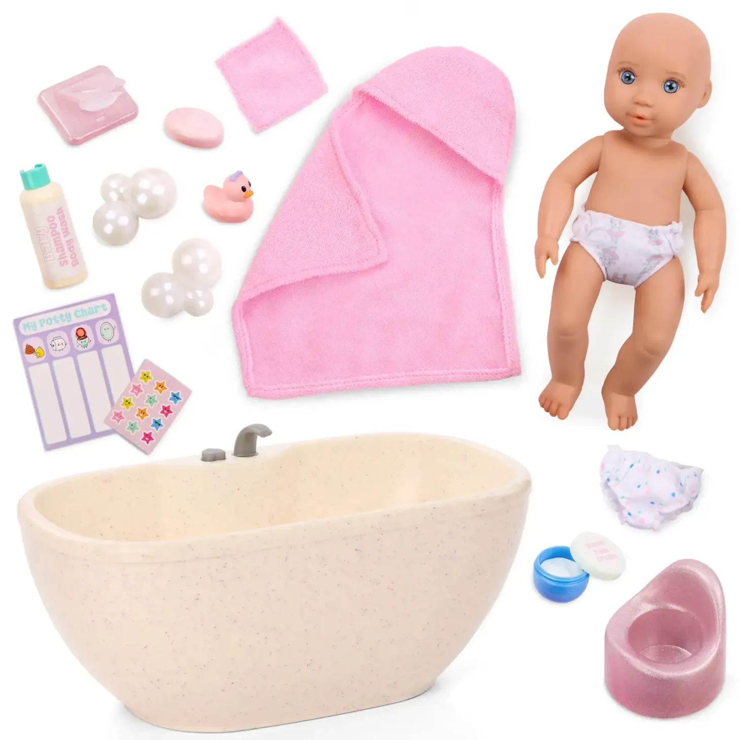 Lalka niemowlę z wanną, nocnikiem i akcesoriami do pielęgnacji - Baby Lacy & Bathtime Set