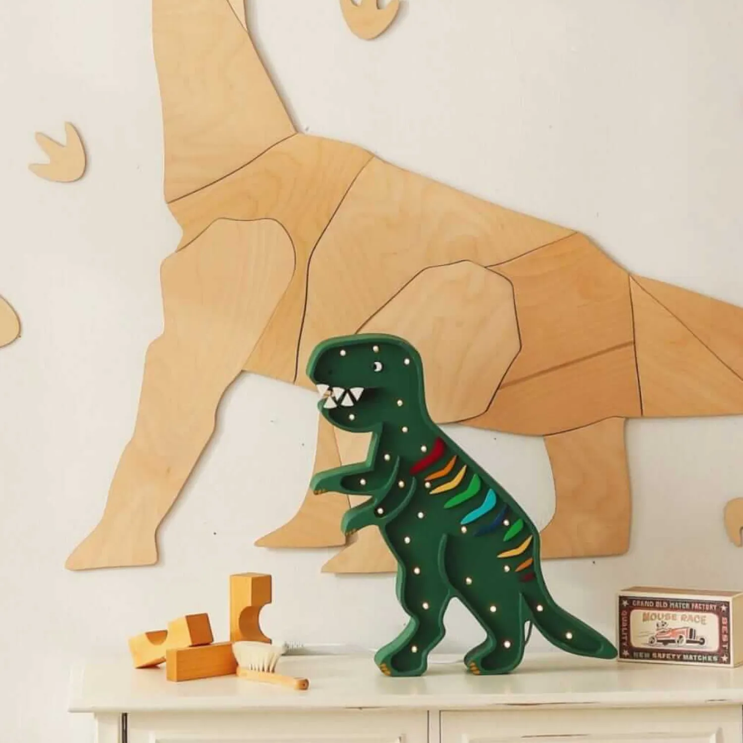 Dekoracje Dziecięce|Lampki Nocne | Little Lights Lampa Dino T. Rex RAINBOW GREEN