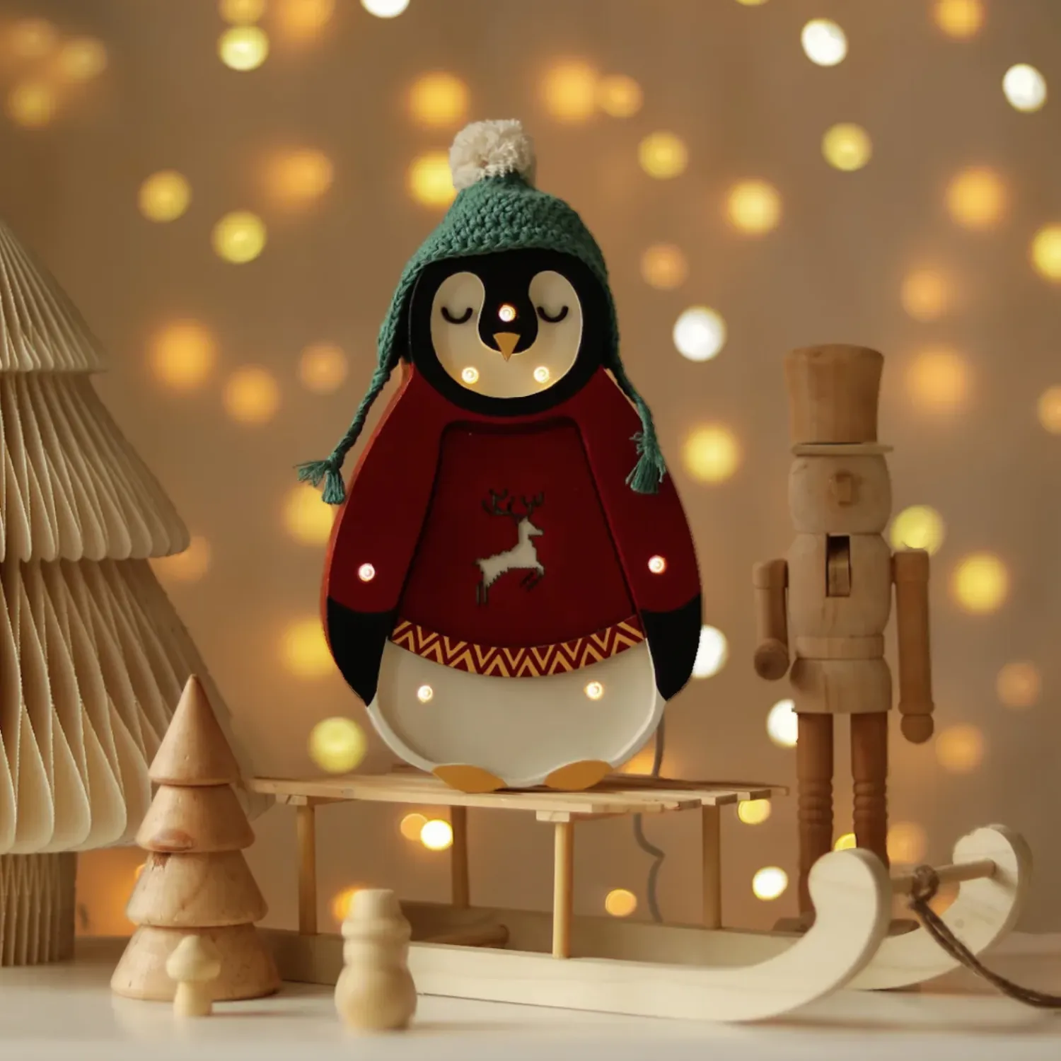 Lampki Nocne|Lampki Nocne | Little Lights Lampa Mini Świąteczny Pingwinek - Red