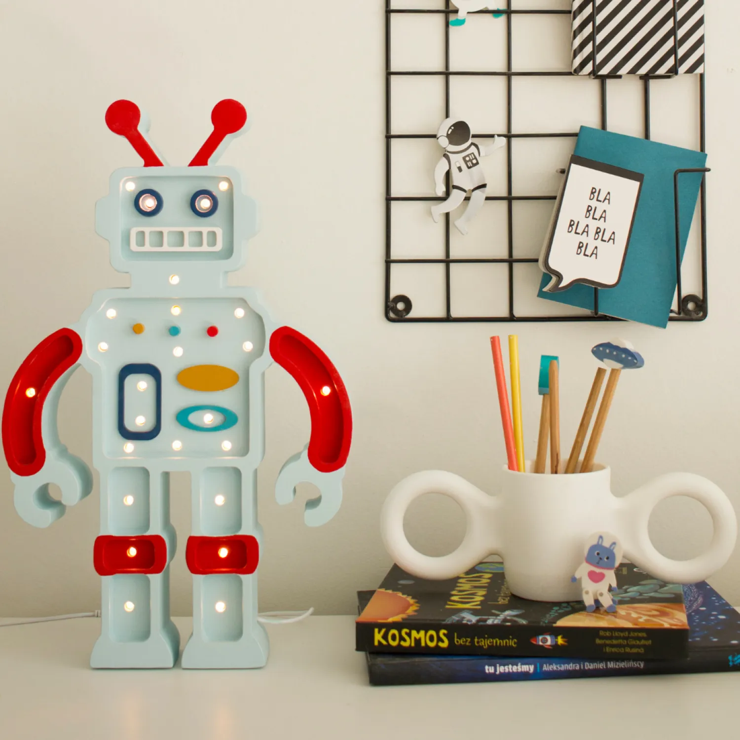 Dekoracje Dziecięce|Lampki Nocne | Little Lights Lampa Robot METALIC BLUE