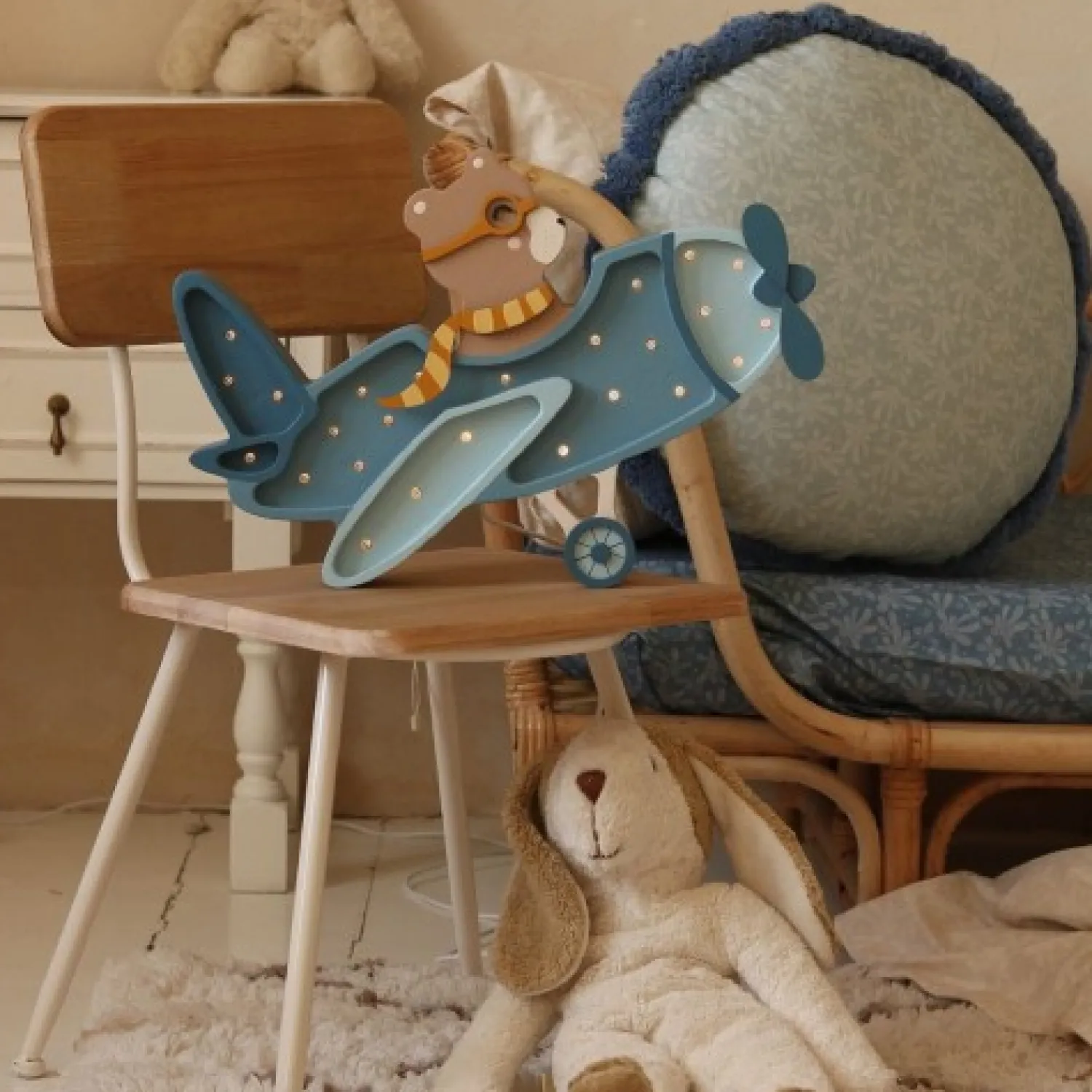 Dekoracje Dziecięce|Lampki Nocne | Little Lights Lampa Samolot Vintage - Pastel Khaki Bear