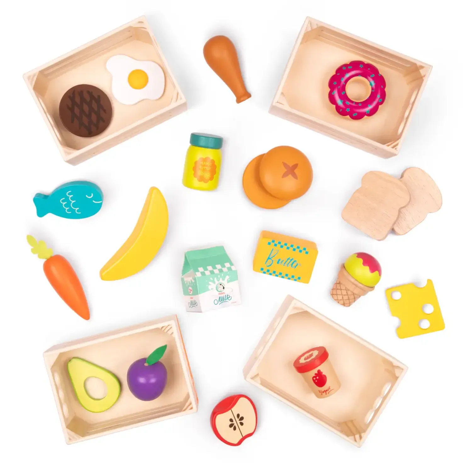 3 Lata +|2 Lata + | B.Toys Little Foodie Groups – drewniane skrzyneczki z produktami spożywczymi
