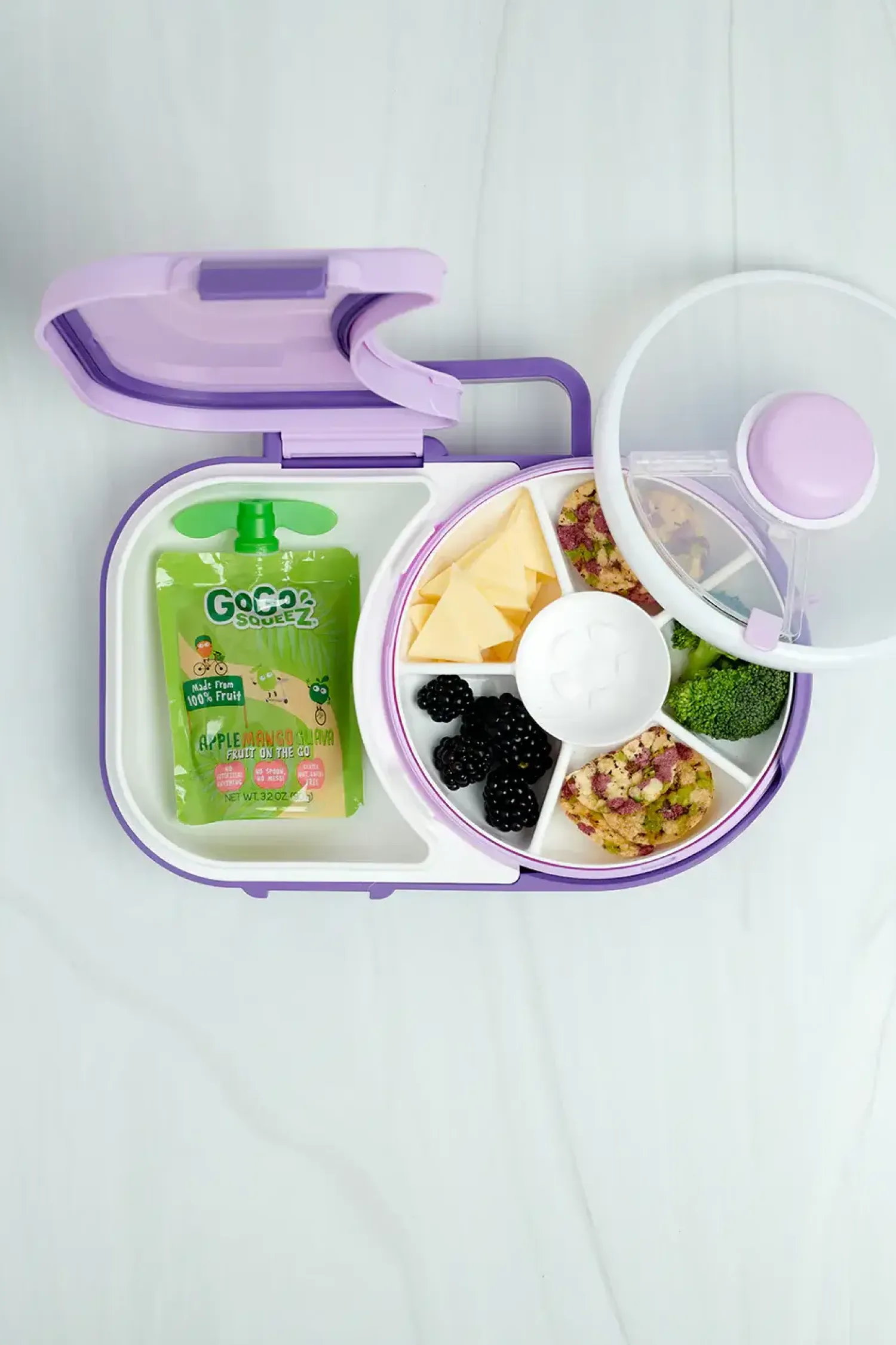 Przechowywanie Jedzenia|Przydatne Akcesoria | GOBE LUNCHBOX & SNACK SPINNER 2IN1 śniadaniówka dla dzieci, Grape Purple