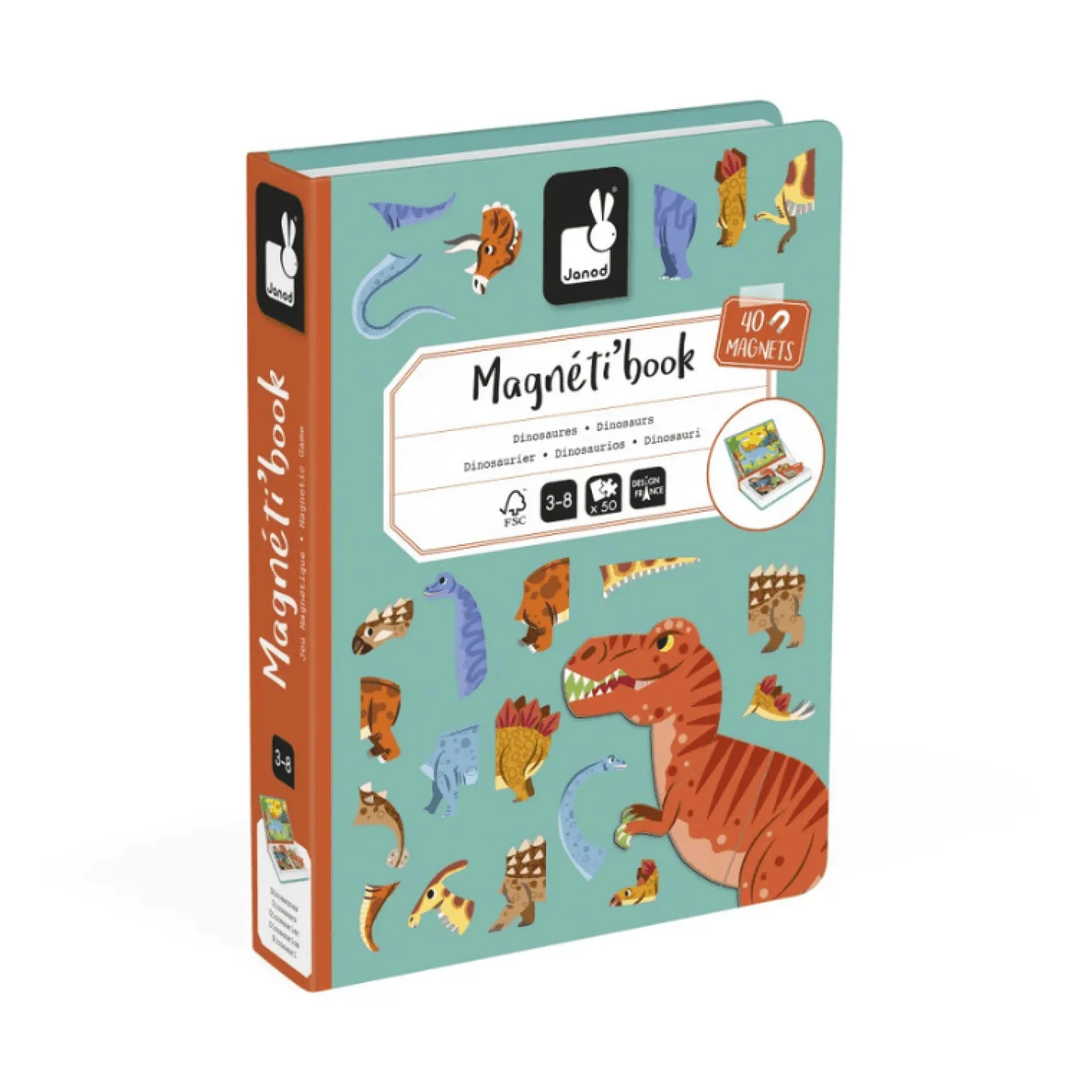 Idealne W Podróży|6 Lat+ | Janod Magnetyczna układanka Dinozaury Magnetibook