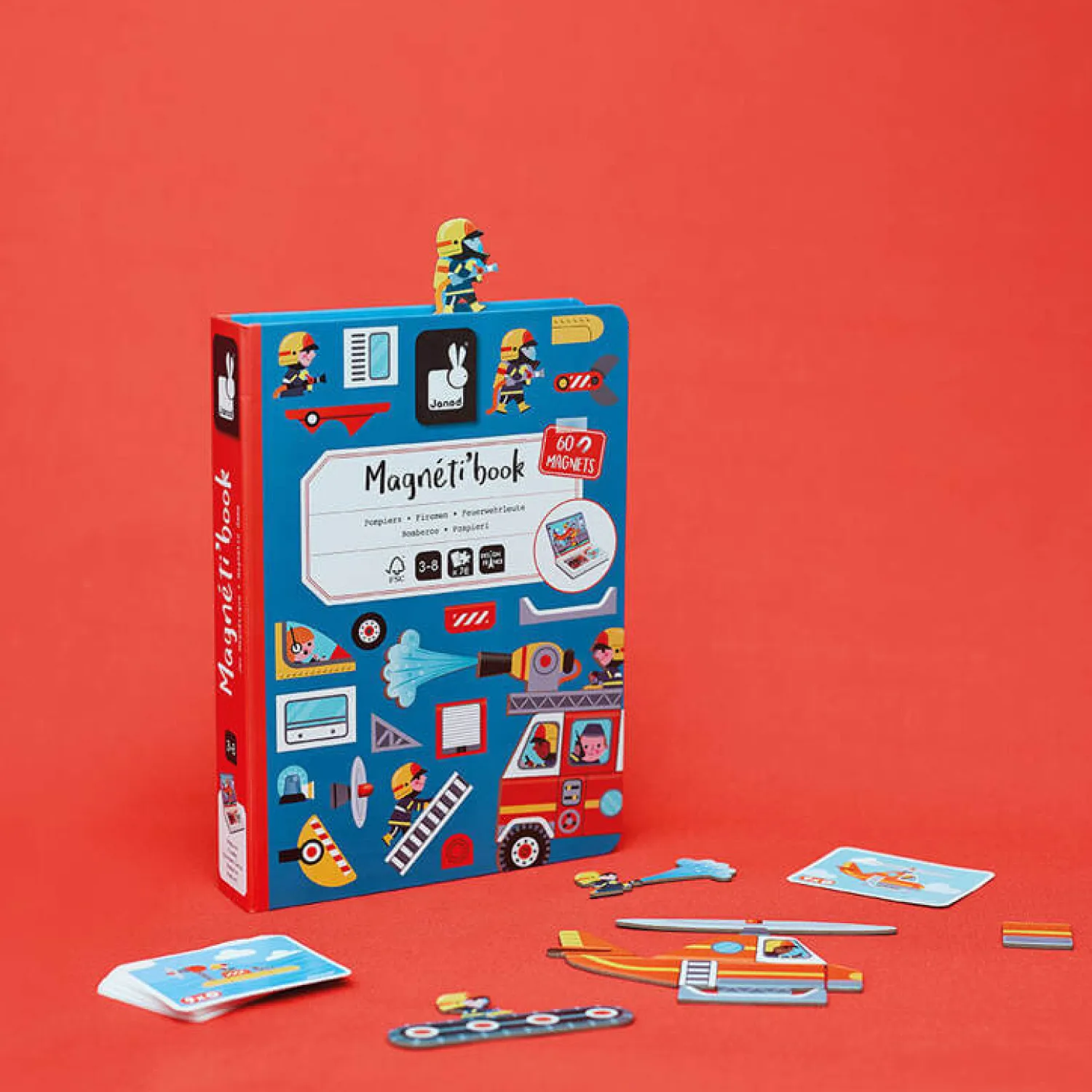 Idealne W Podróży|Magnetyczne | Janod Magnetyczna układanka Straż pożarna Magnetibook