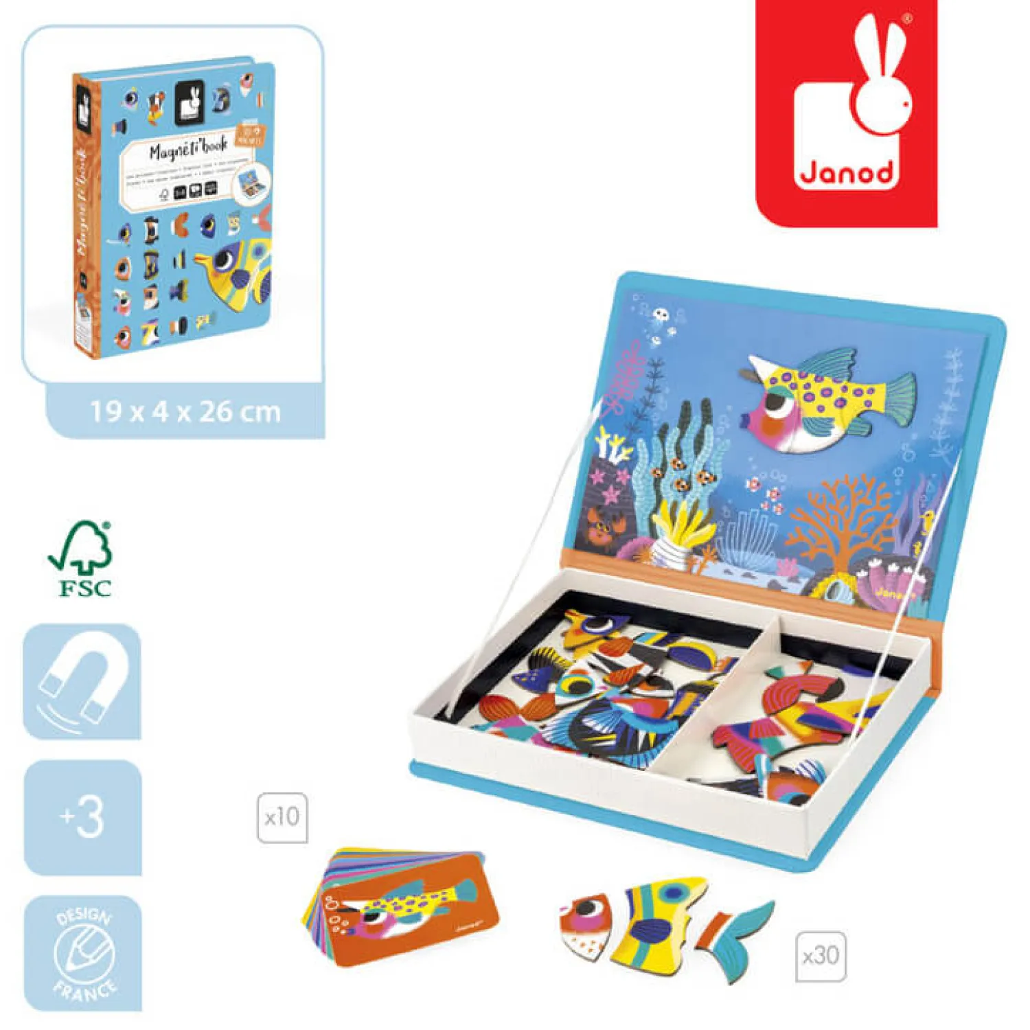 Idealne W Podróży|6 Lat+ | Janod Magnetyczna układanka Tropikalne ryby Magnetibook 3+