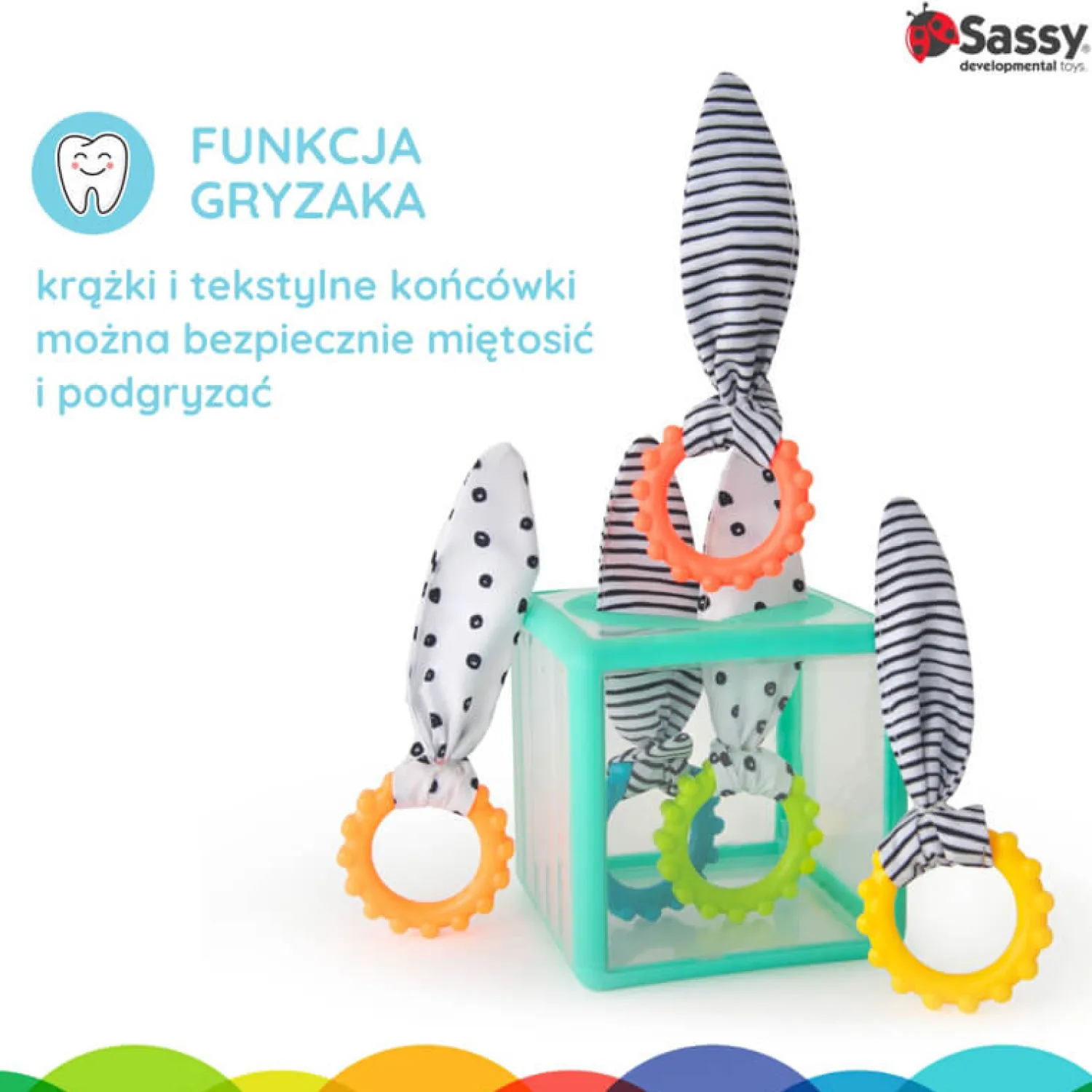 12M+|18M+ | Sassy Manipulacyjna kostka sensoryczna Montessori, sorter z krążkami
