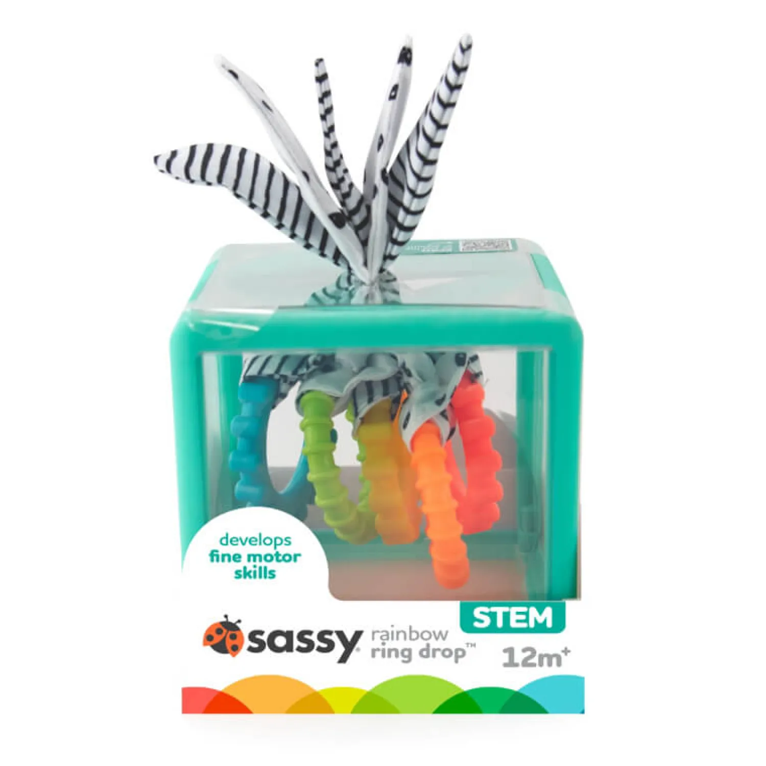 12M+|18M+ | Sassy Manipulacyjna kostka sensoryczna Montessori, sorter z krążkami