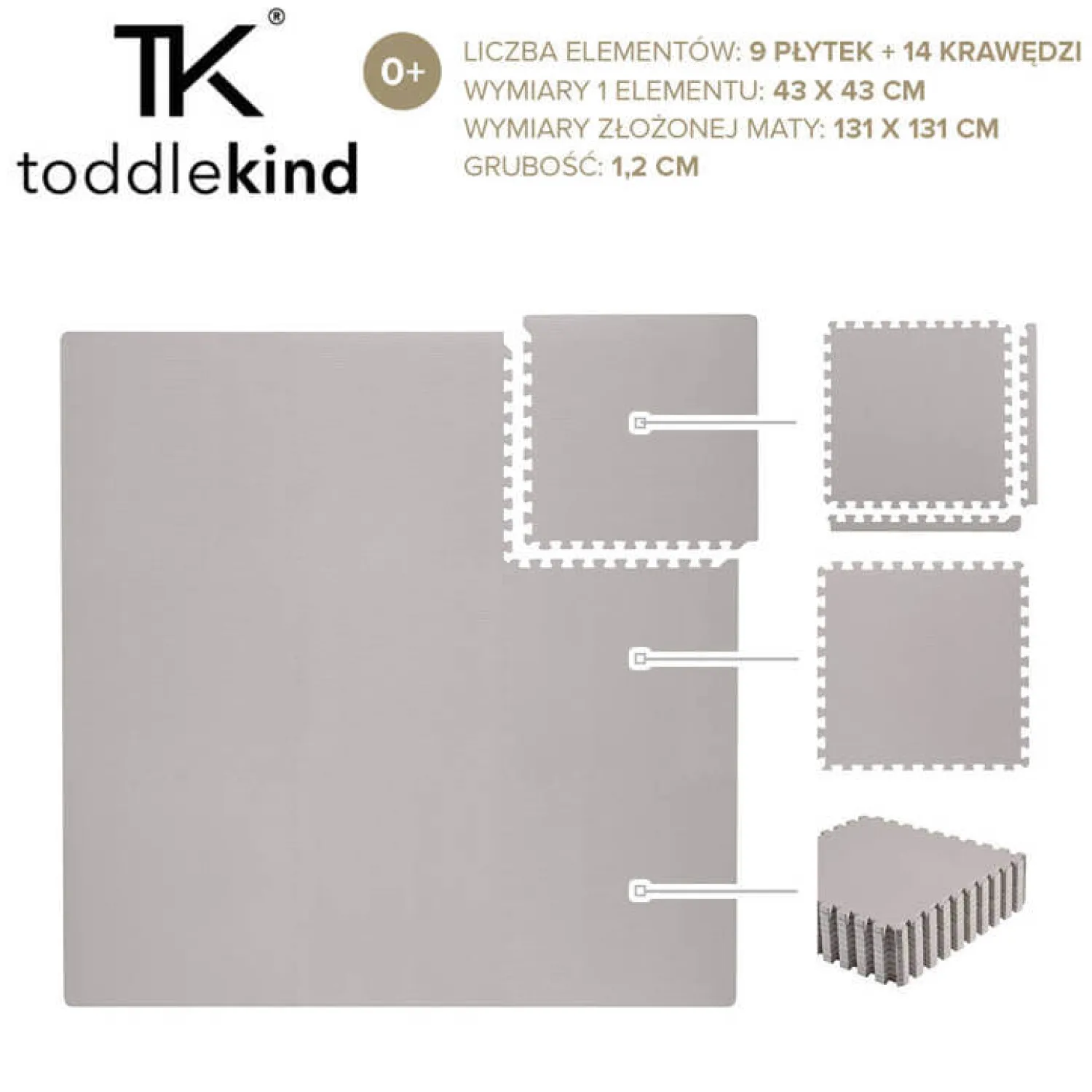 Maty Edukacyjne|Maty Edukacyjne | Toddlekind Mata do zabawy piankowa podłogowa Classic Playmat Stone