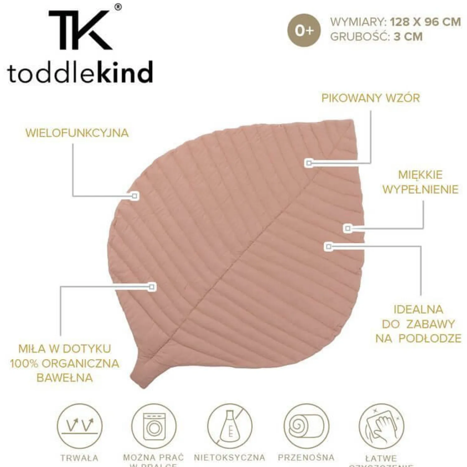 12M+|6 Lat+ | Toddlekind Mata do zabawy z bawełny organicznej w kształcie liścia - Sea Shell