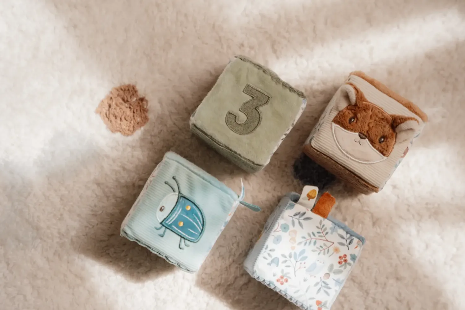 Sensoryczne|Klocki | Little Dutch 4 Miękkie kostki aktywizujące Forest Friends