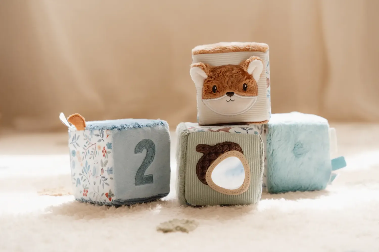 Sensoryczne|Klocki | Little Dutch 4 Miękkie kostki aktywizujące Forest Friends