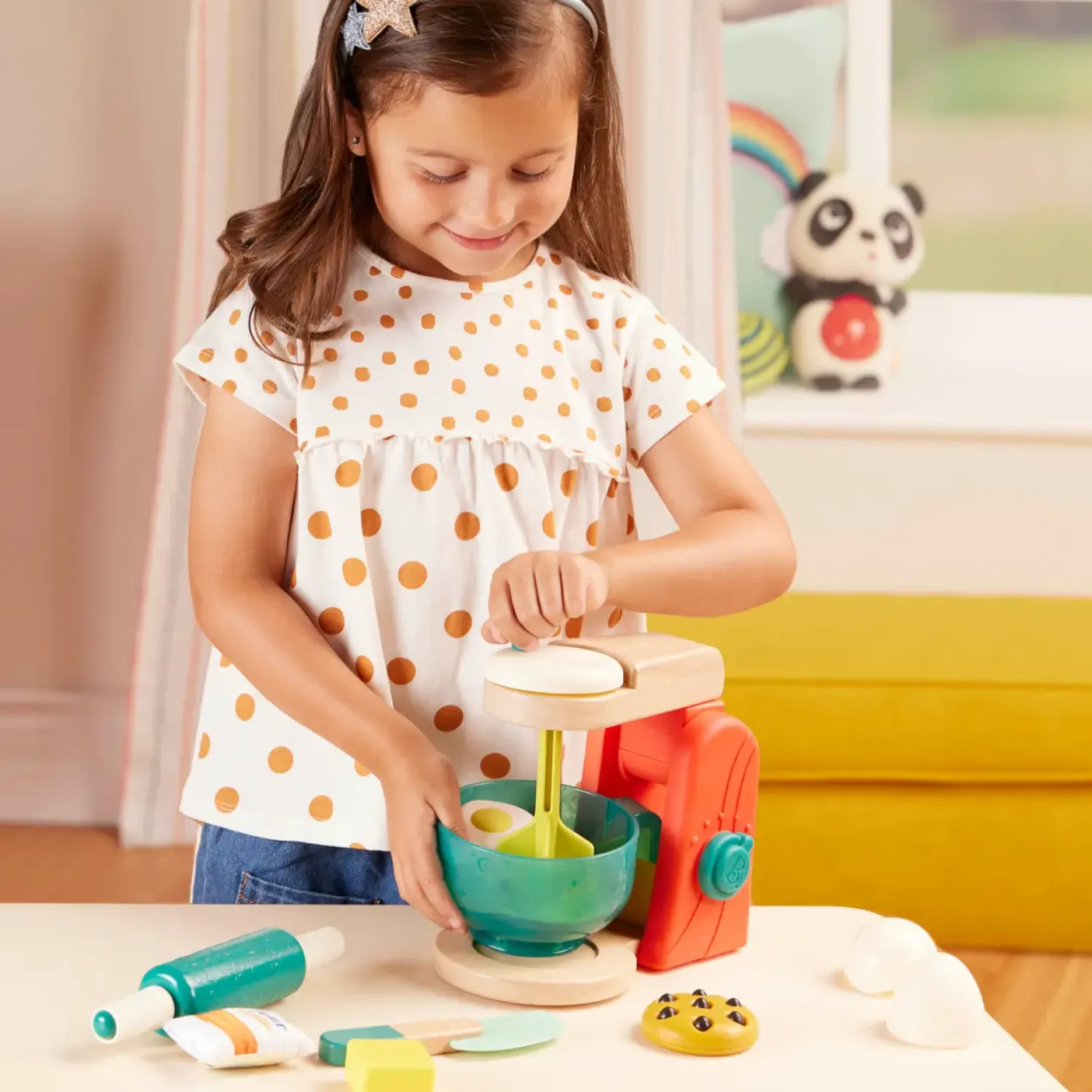 2 Lata +|4 Lata + | B.Toys Mini Chef – Mix & Bake Playset – drewniany mikser z akcesoriami i składnikami do pieczenia ciast