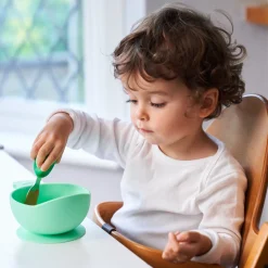 Metoda Blw|Naczynia Dla Dzieci | Nanas Manners Miska silikonowa z przyssawką i uchwytem GREEN
