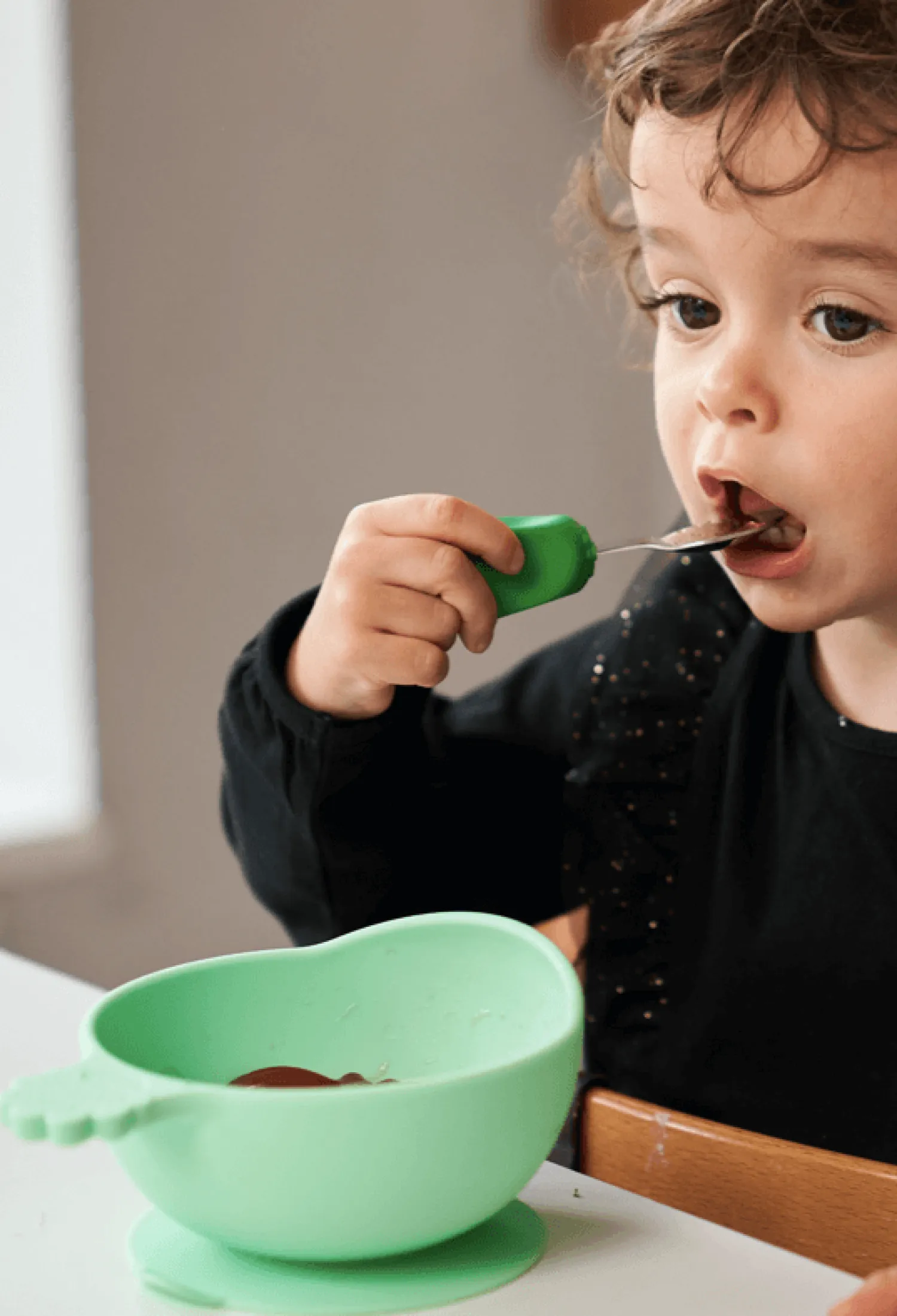 Metoda Blw|Naczynia Dla Dzieci | Nanas Manners Miska silikonowa z przyssawką i uchwytem GREEN