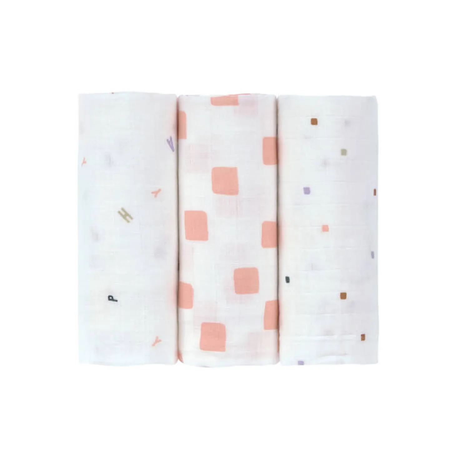 Muślinowy otulacz kocyk z bawełny organicznej 60x60cm zestaw 3 szt. Happy Fruits peach