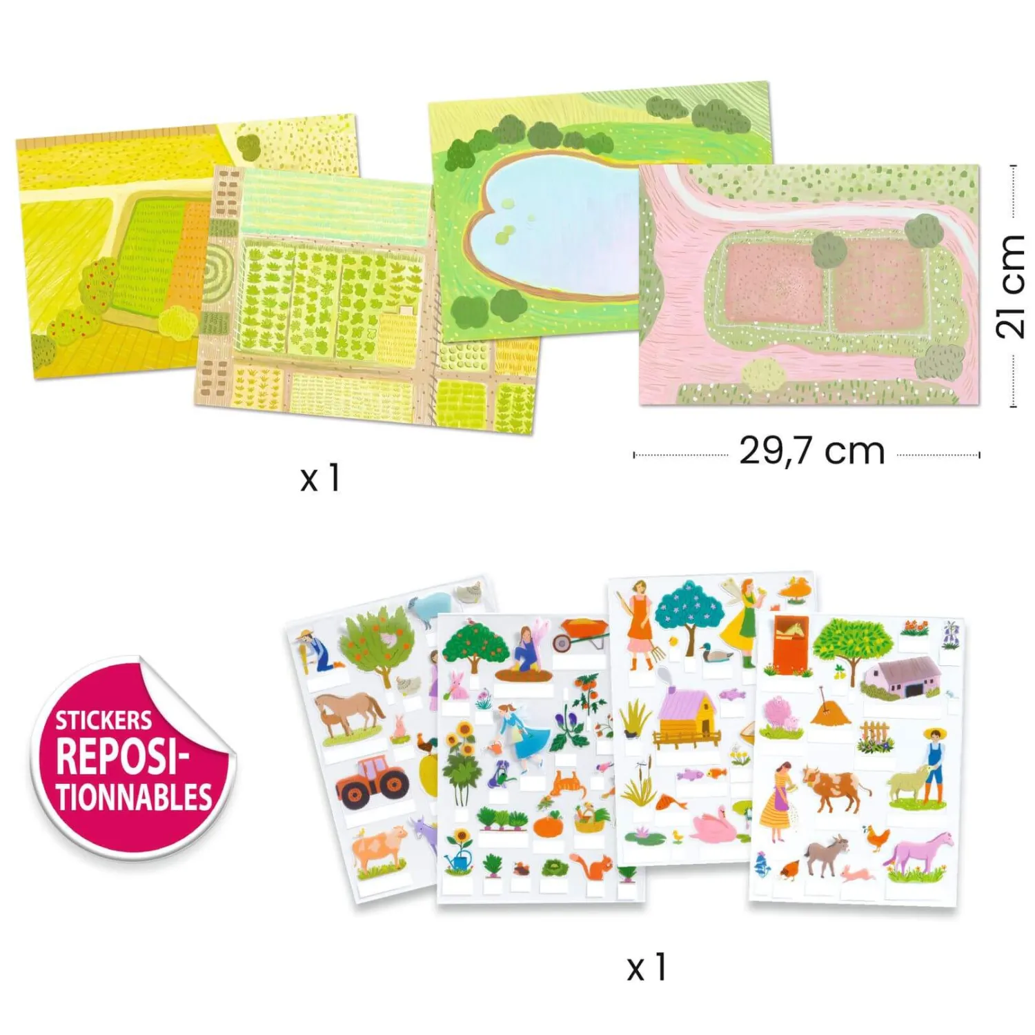 6 Lat+|3 Lata + | Djeco Naklejki wielokrotnego użytku 3D FARMA 3+