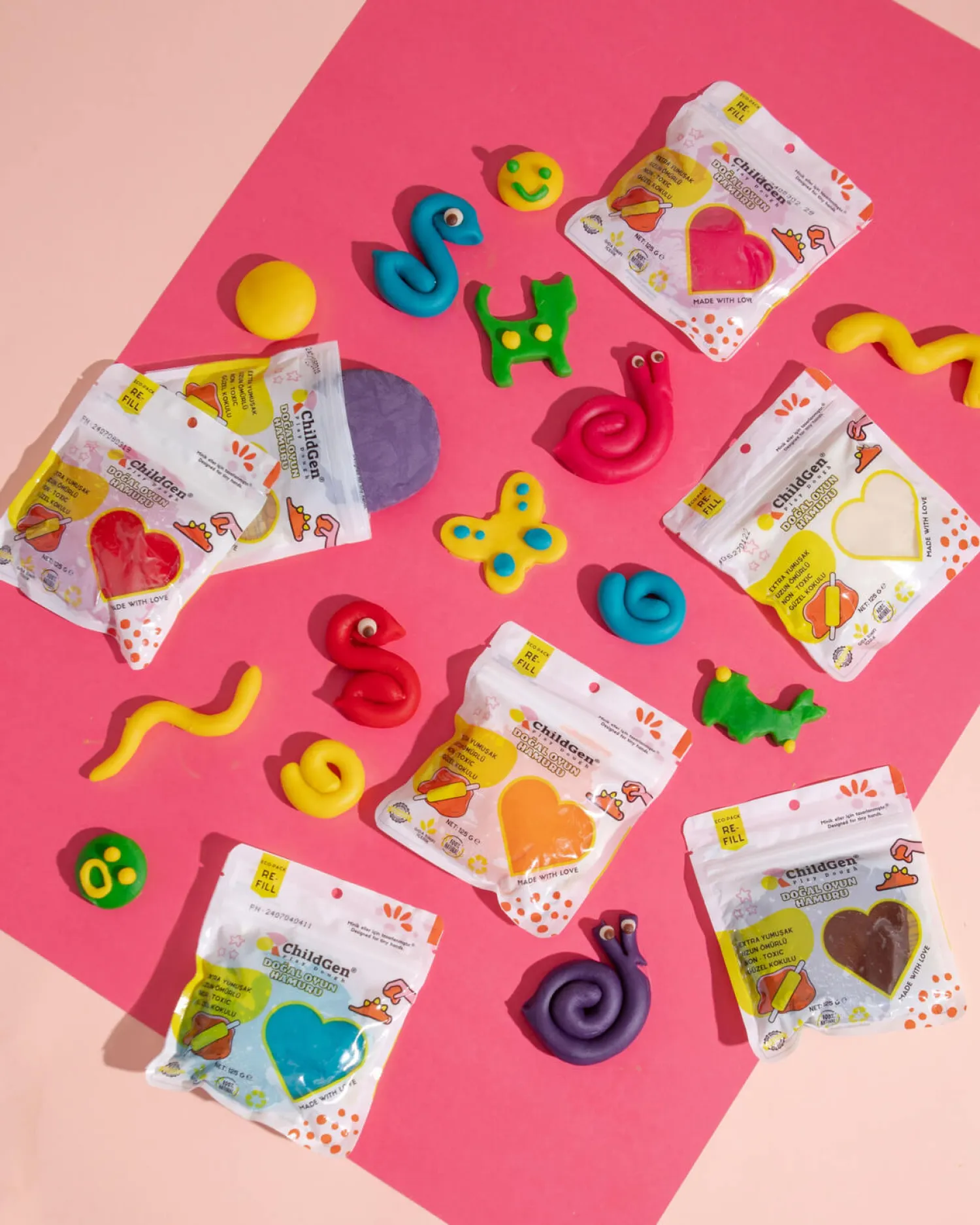 6 Lat+|3 Lata + | ChildGen Naturalna ciastolina do zabawy, KOLORY PODSTAWOWE, eko-pack 6 szt. Re-Fill Play Dough