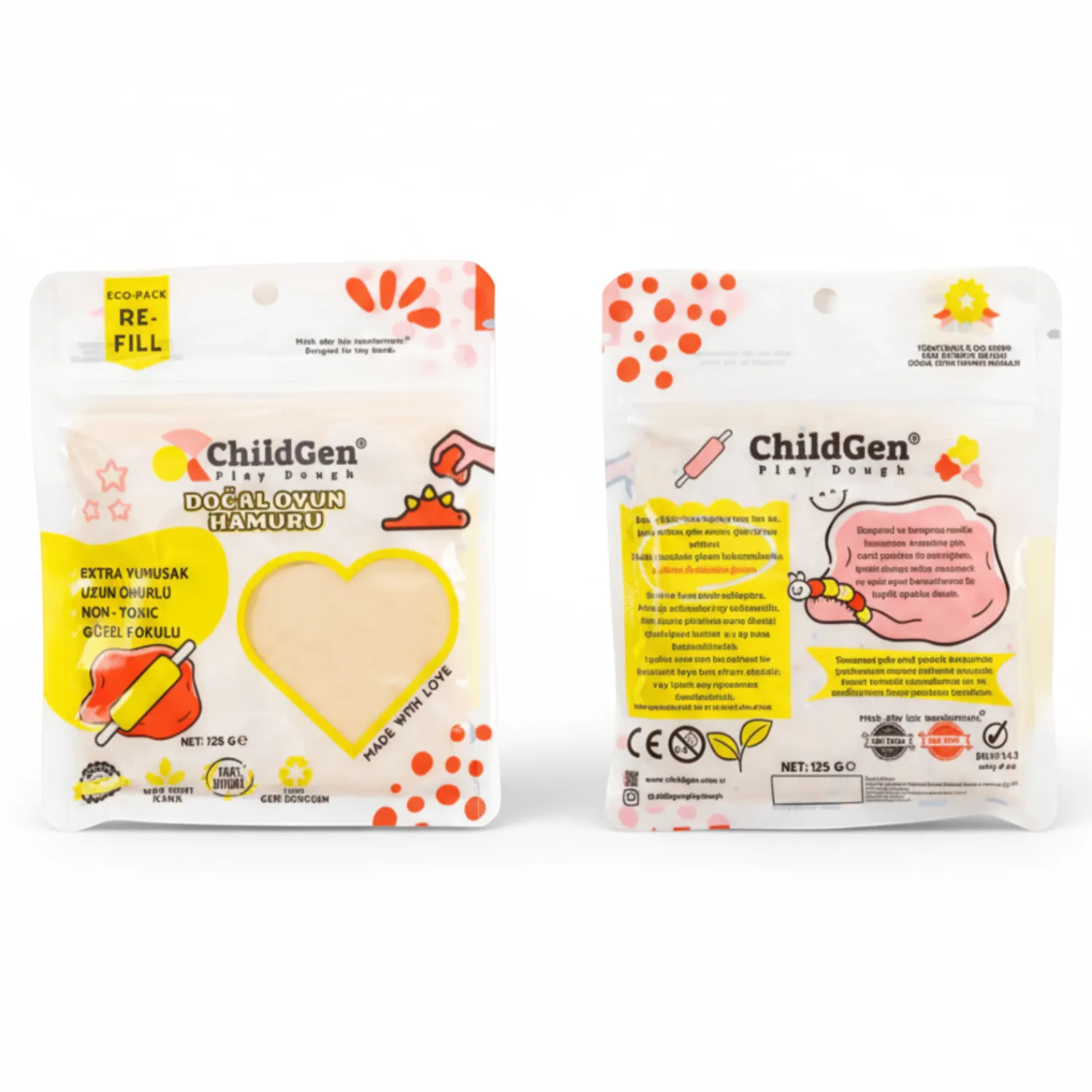6 Lat+|3 Lata + | ChildGen Naturalna ciastolina w saszetce re-fill BIAŁA, 125g