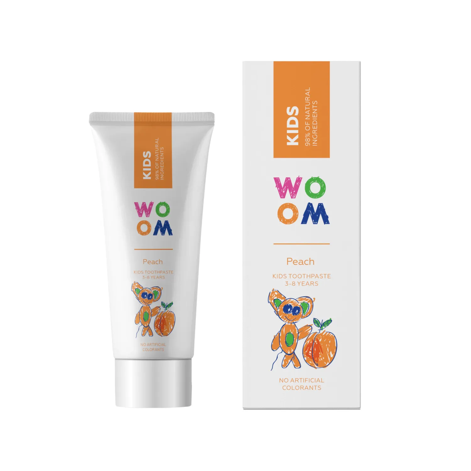 Naturalne Kosmetyki|Pielęgnacja Zębów | WOOM Naturalna pasta do zębów dla dzieci w wieku 3-8 lat o smaku brzoskwiniowym, 50 ml