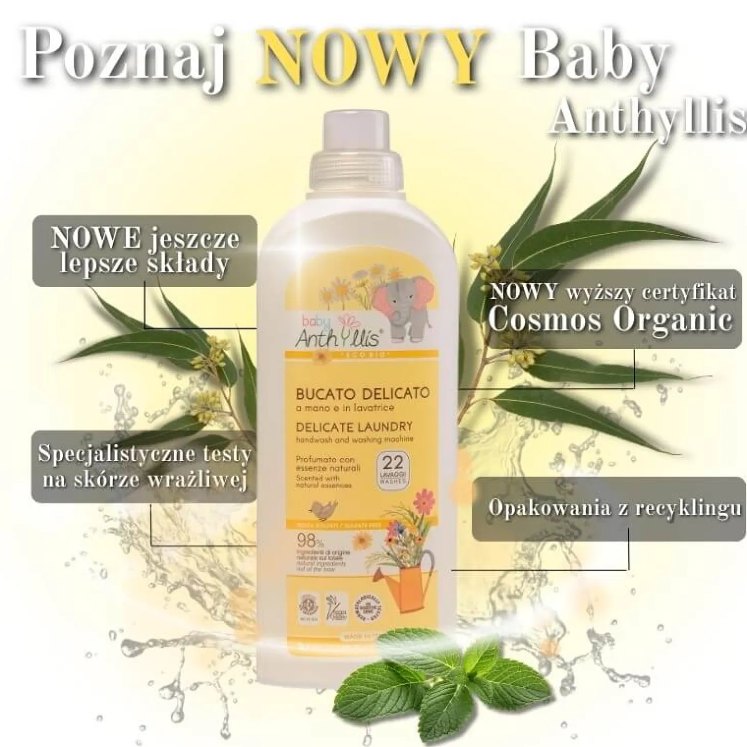 Naturalny płyn do prania ubranek dziecięcych, do prania ręcznego i w pralce, 1l
