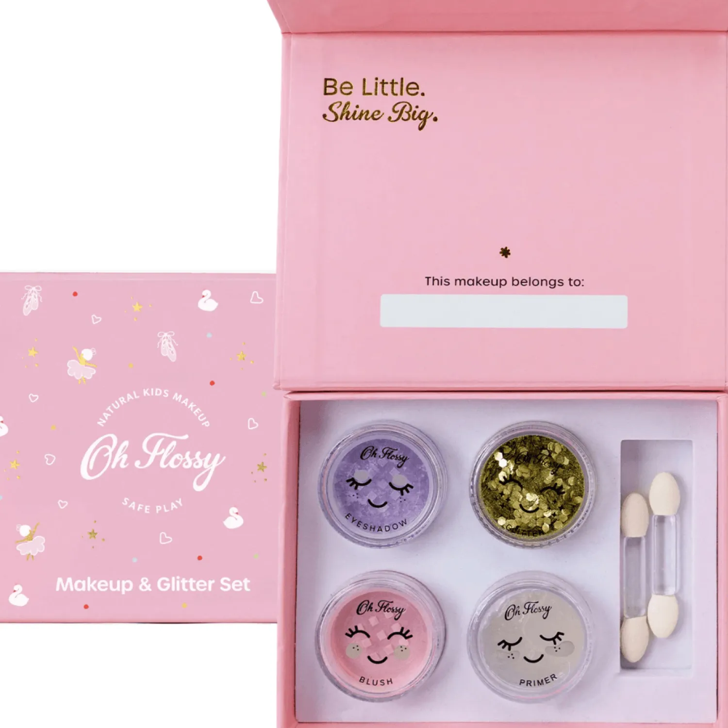 Naturalne Kosmetyki | Oh Flossy Naturalny zestaw do makijażu Ballet Sparkle, cień do powiek, róż, brokat bio i akcesoria