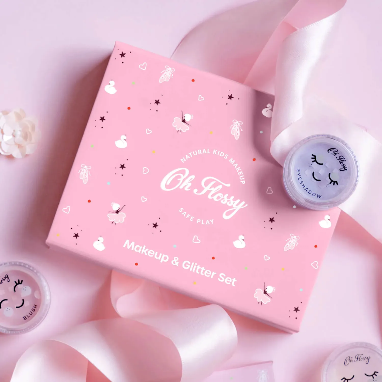 Naturalne Kosmetyki | Oh Flossy Naturalny zestaw do makijażu Ballet Sparkle, cień do powiek, róż, brokat bio i akcesoria
