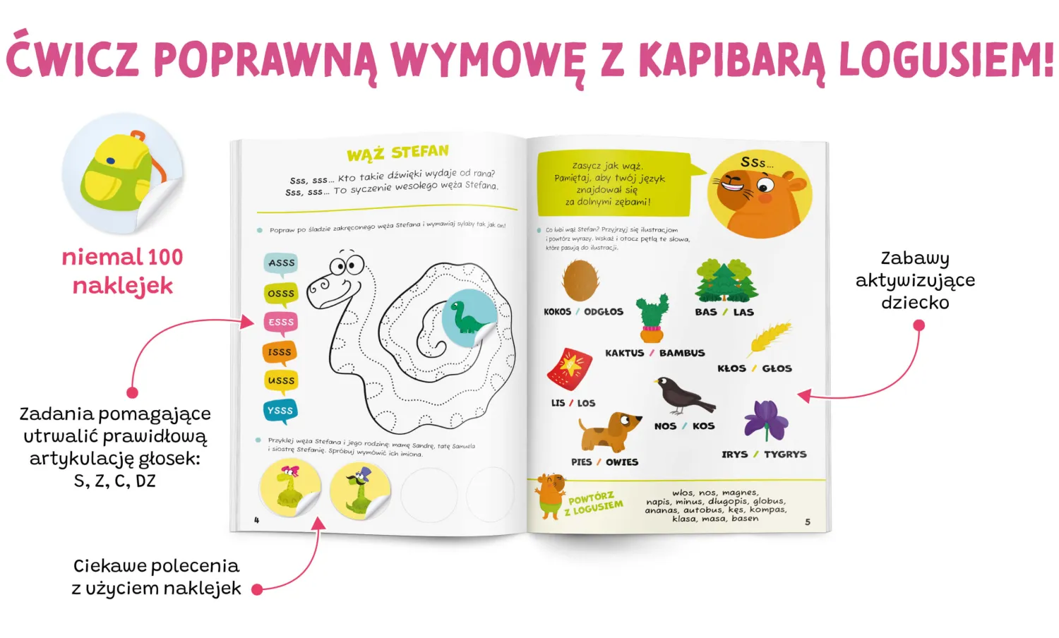 5-8 Lat|2-5 Lat | Kapitan Nauka Nie seplenię. Zabawy logopedyczne. Kapibara Loguś