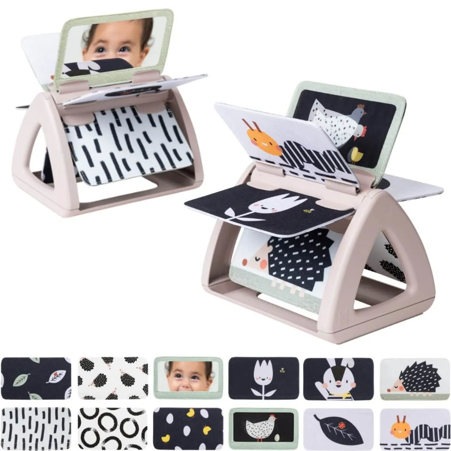Kontrastowe|Aktywizujące | Taf Toys Obracająca się książeczka grzechocząca Tummy Time - Czarno-Biała