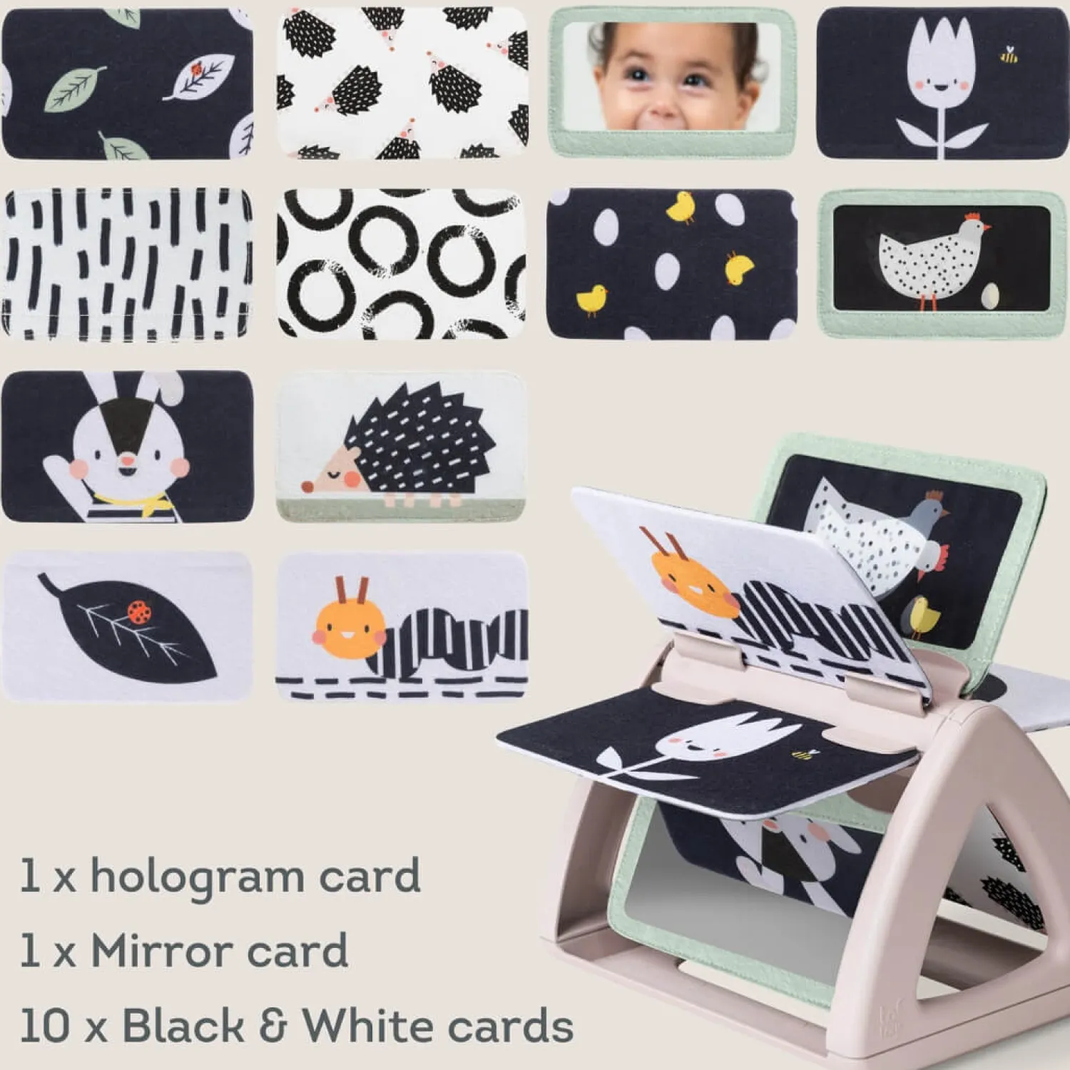 Kontrastowe|Aktywizujące | Taf Toys Obracająca się książeczka grzechocząca Tummy Time - Czarno-Biała