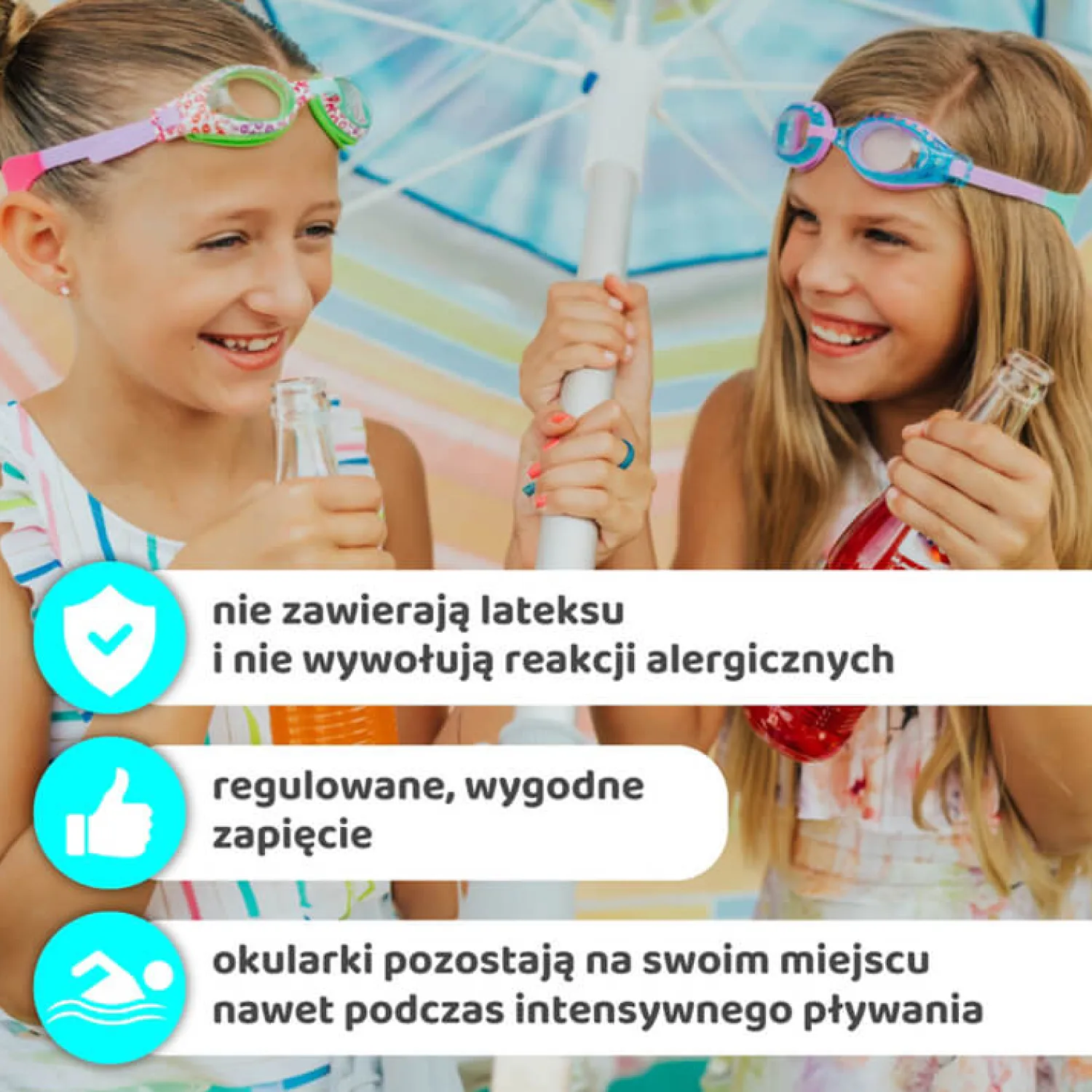 Do Kąpieli|Plażowe | Bling2o Okulary do pływania Aqua2ude - Fala uśmiechu turkus 3+
