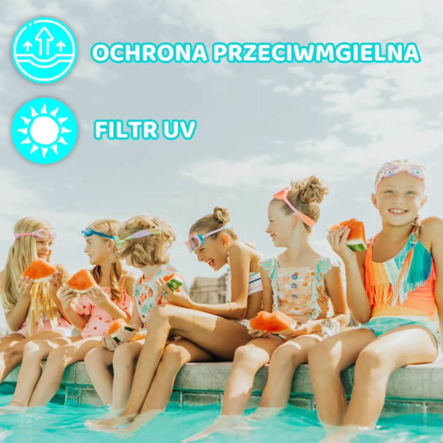Do Kąpieli|Plażowe | Bling2o Okulary do pływania Aqua2ude - Fala uśmiechu turkus 3+