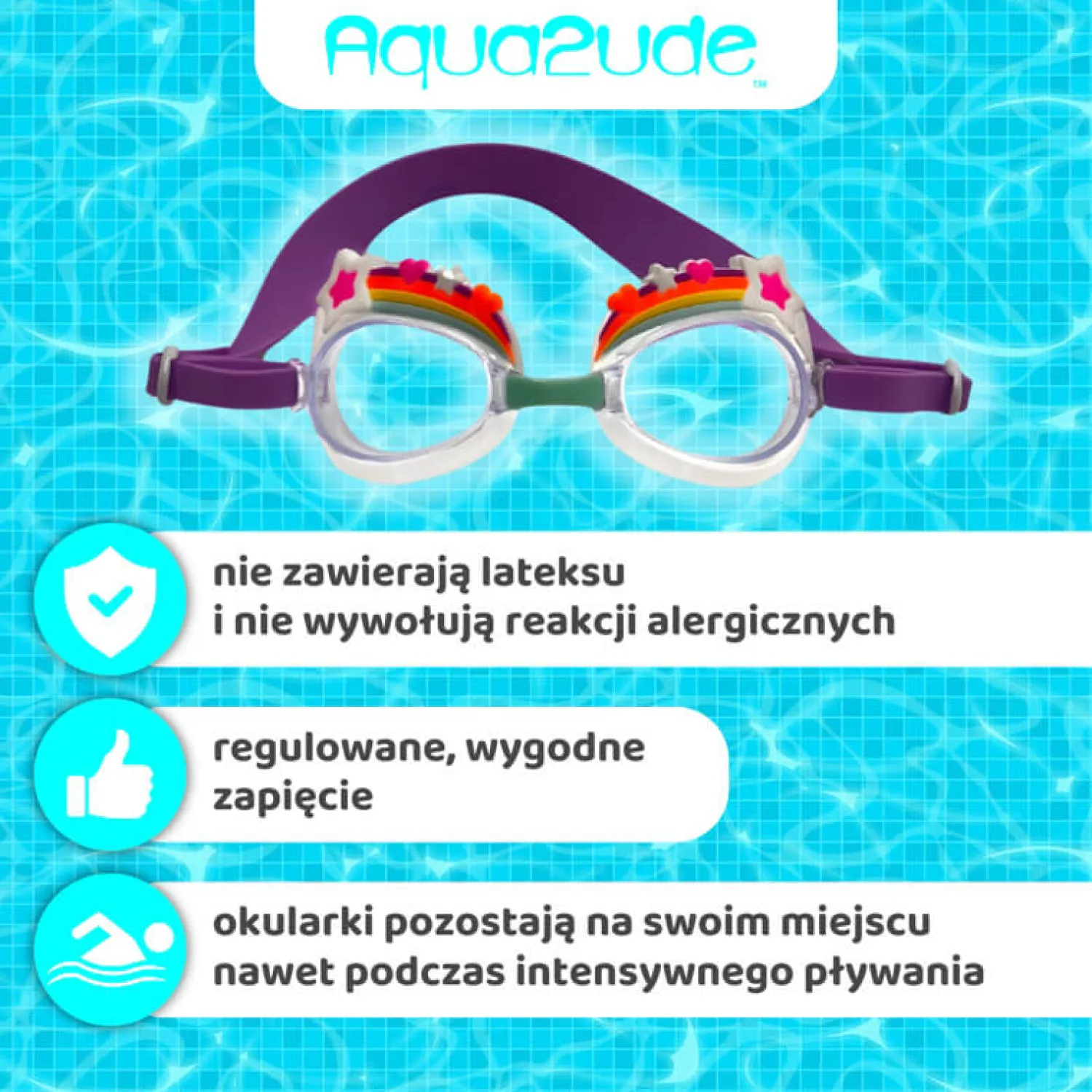 Do Kąpieli|Plażowe | Bling2o Okulary do pływania Aqua2ude - Tęcza z gwiazdkami 3+
