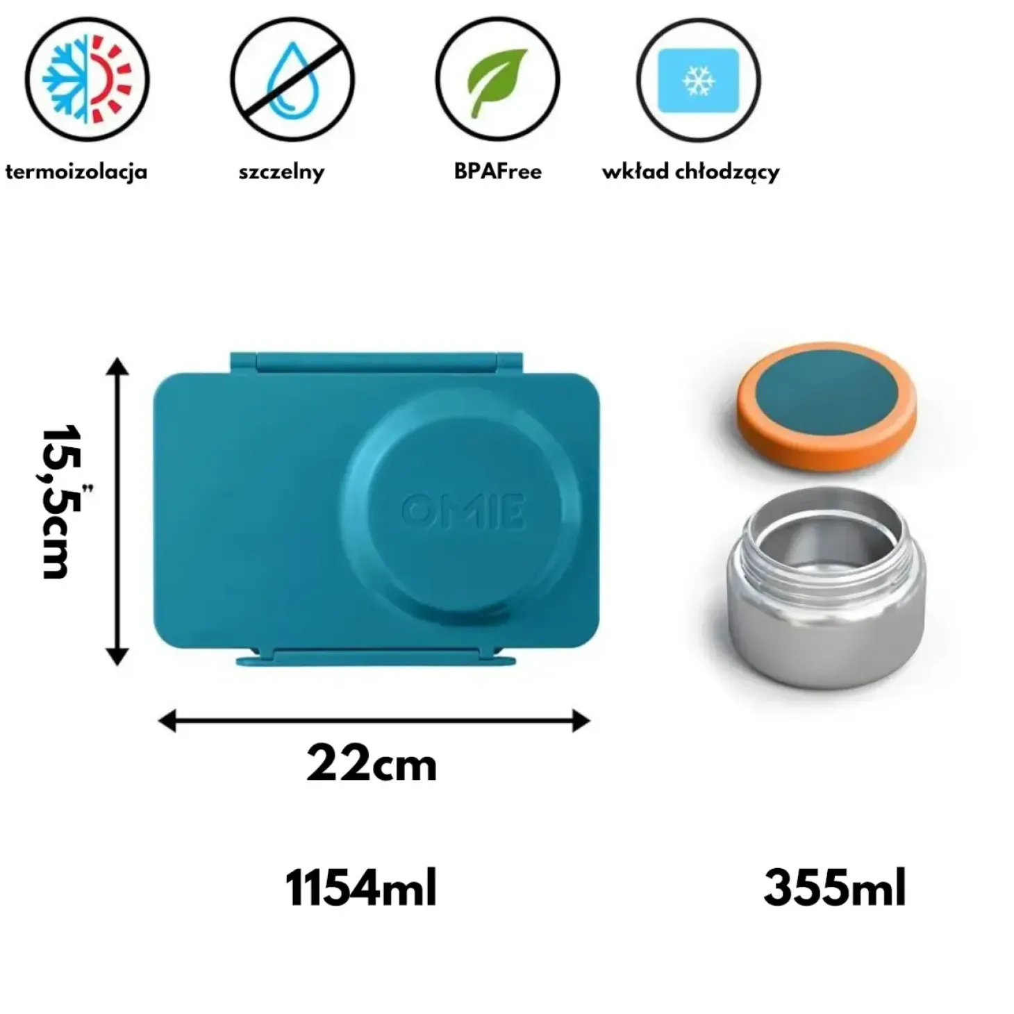 OMIEBOX UP lunch box z termosem, Teal green
