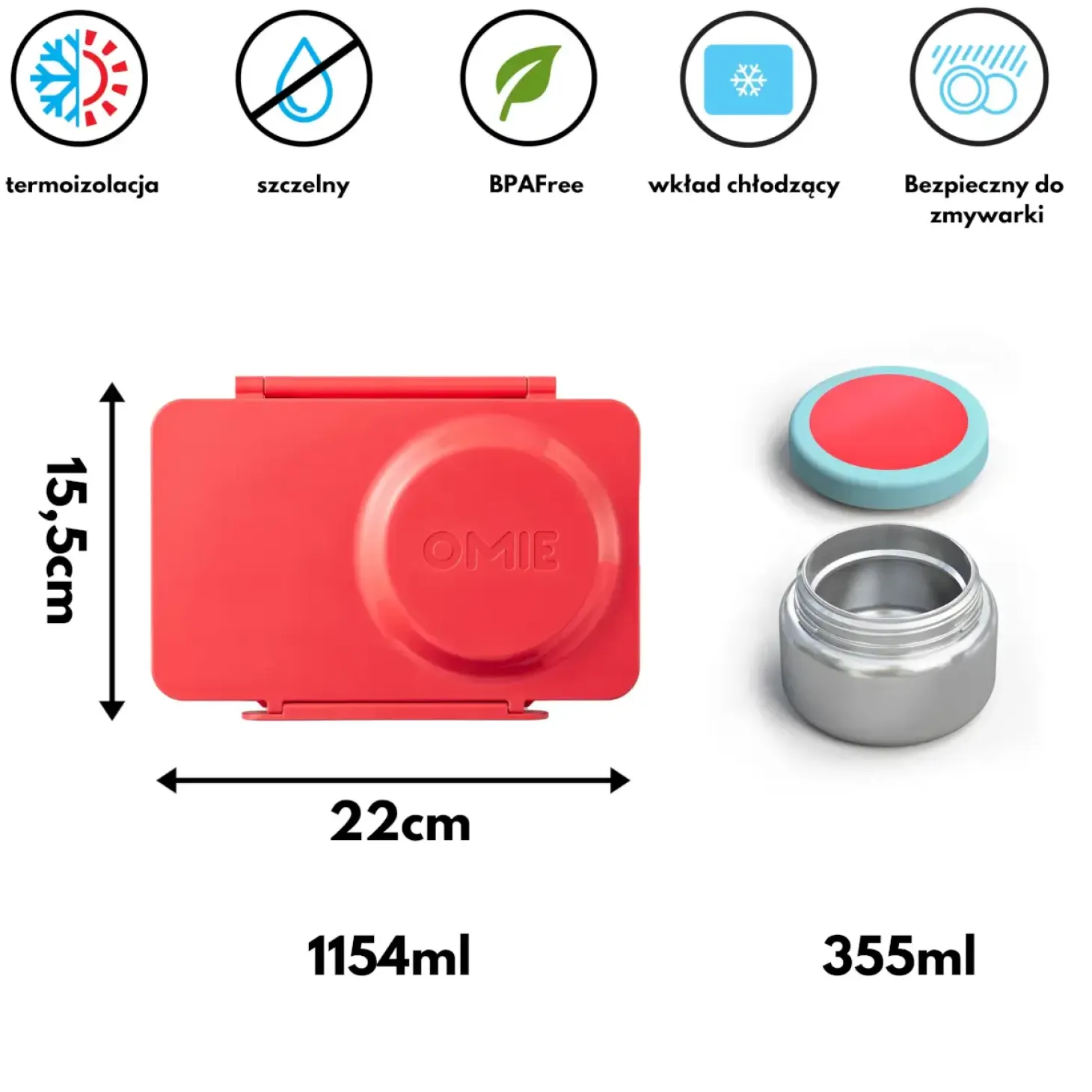 OMIEBOX UP lunch box z termosem, Cherry Pink