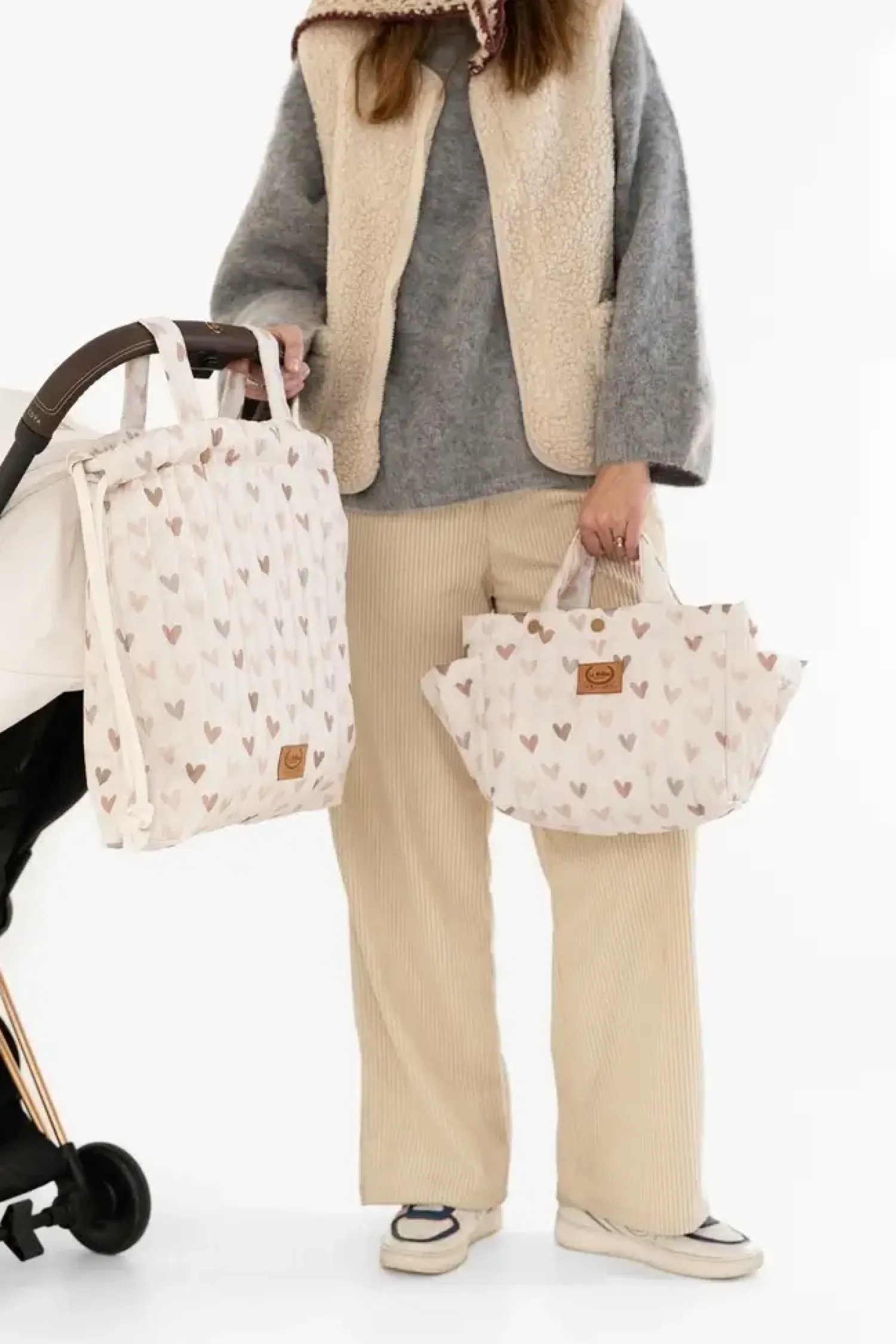 Torby I Plecaki Do Wózka|Torby I Plecaki Do Wózka | La Millou Organizer do wózka ortalion pikowany HEARTBEAT BEIGE