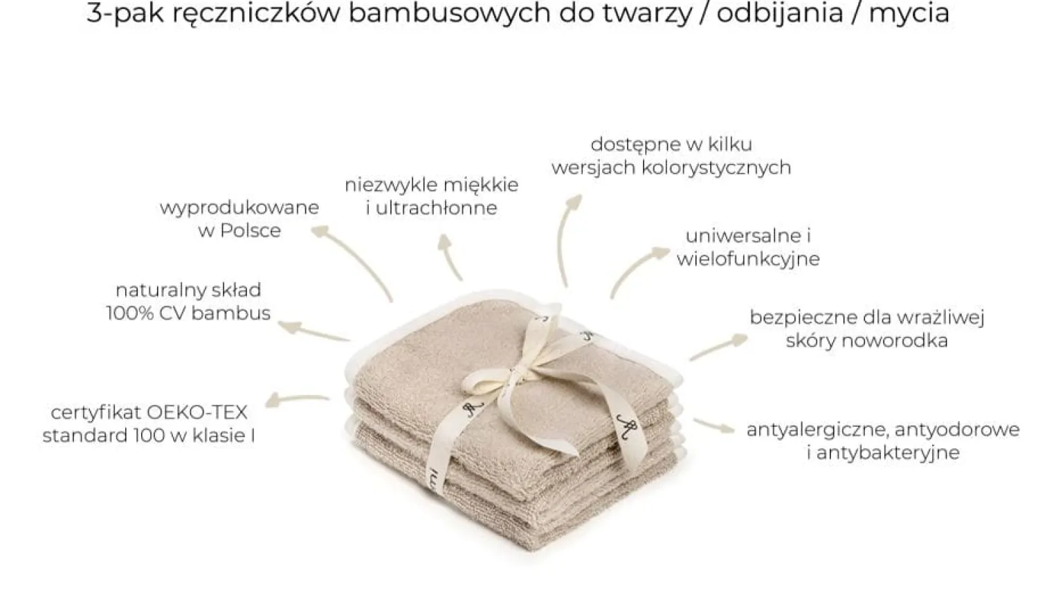 Porządek W Domu|Ręczniki I Myjki | My Memi 3-pak ręczniczków bambusowych do twarzy, odbijania, mycia - monocolor beige