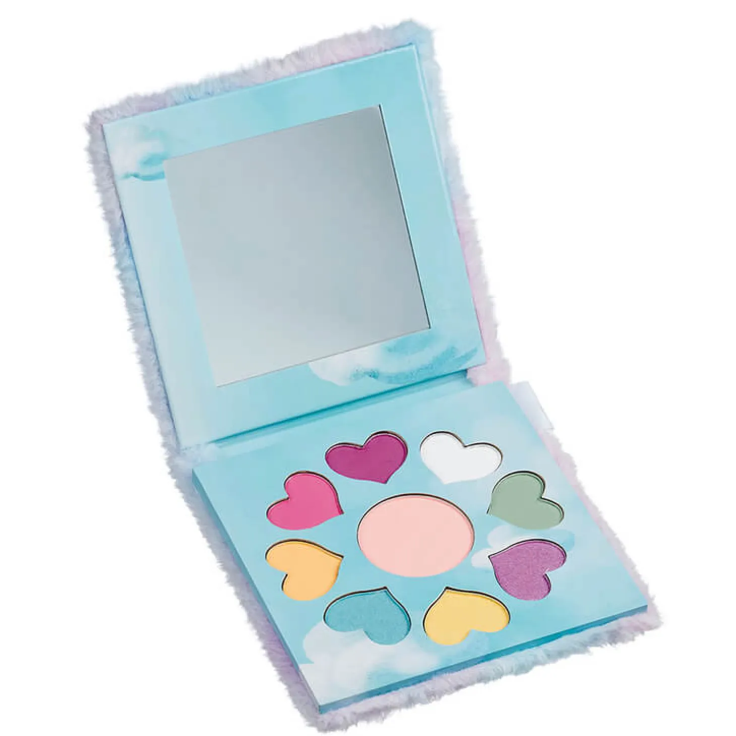 Paleta cieni do powiek z lusterkiem dla dzieci w puchatym etui 9 el. Jednorożec