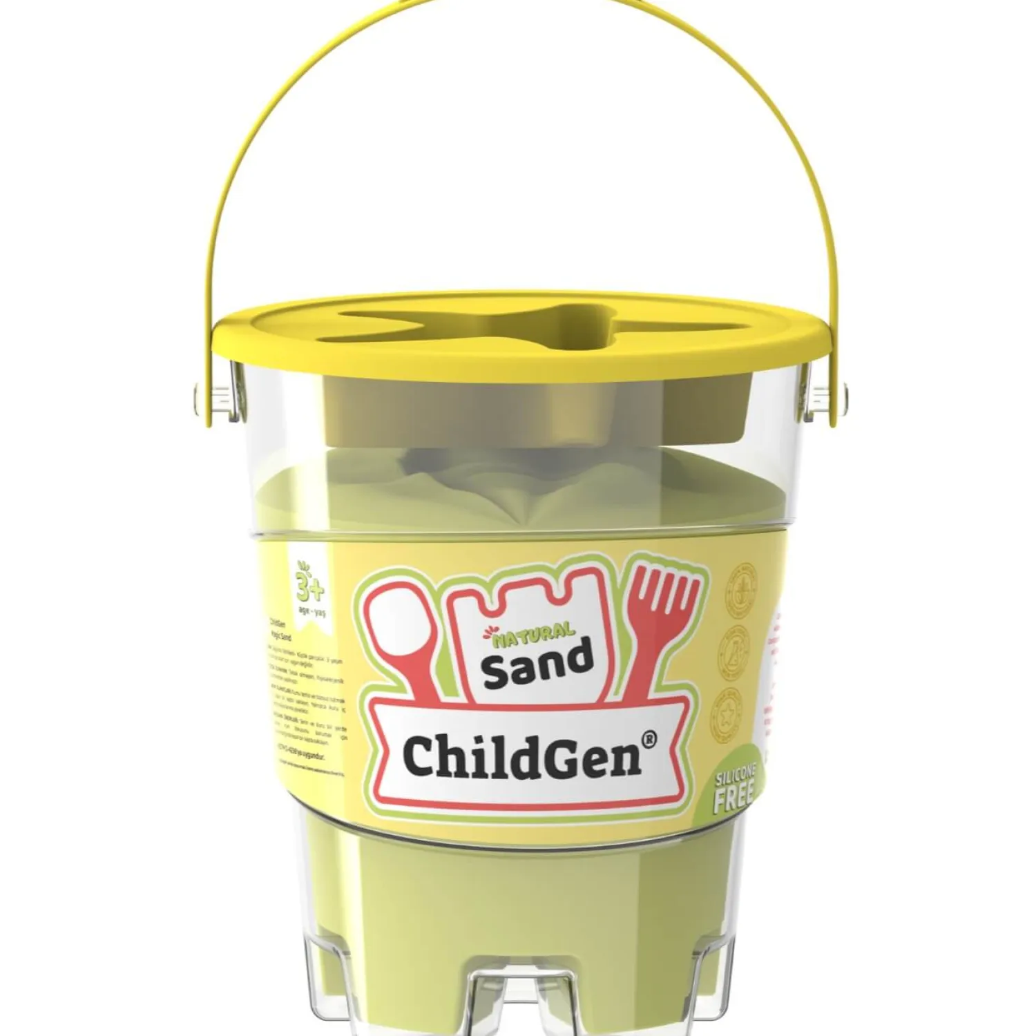 6 Lat+|3 Lata + | ChildGen Piasek kinetyczny z foremką, 100% naturalny, 500g, kolor ŻÓŁTY