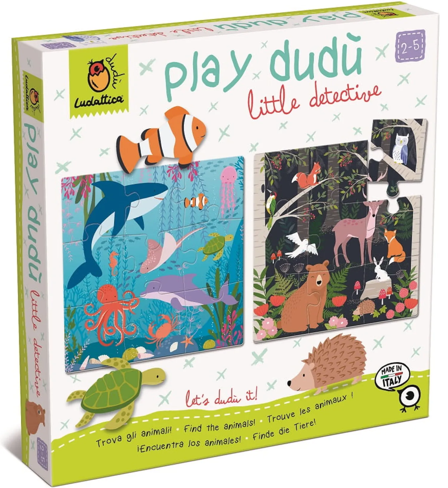 2 Lata +|18M+ | Ludattica PLAY DUDÙ - zestaw edukacyjny dla najmłodszych 2w1 - “mały detektyw – gdzie mieszka to zwierzę?”