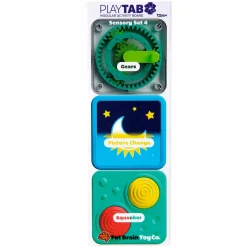 Idealne W Podróży|12M+ | Fat Brain Toys PlayTab Sensoryczne Kwadraty - zestaw 4 z kołem zębatym