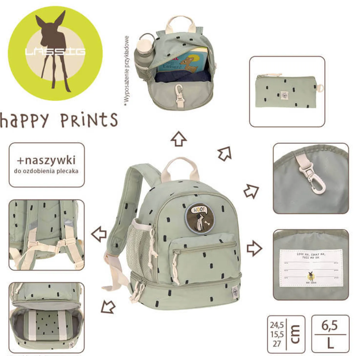 Plecak mini Happy Prints oliwkowy