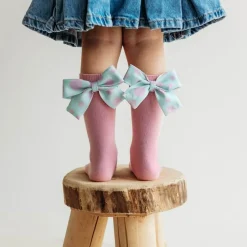 Małe Stópki | Mama's Feet Podkolanówki z kokardką Mon Cheri - Różowe
