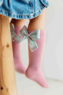 Małe Stópki | Mama's Feet Podkolanówki z kokardką Mon Cheri - Różowe